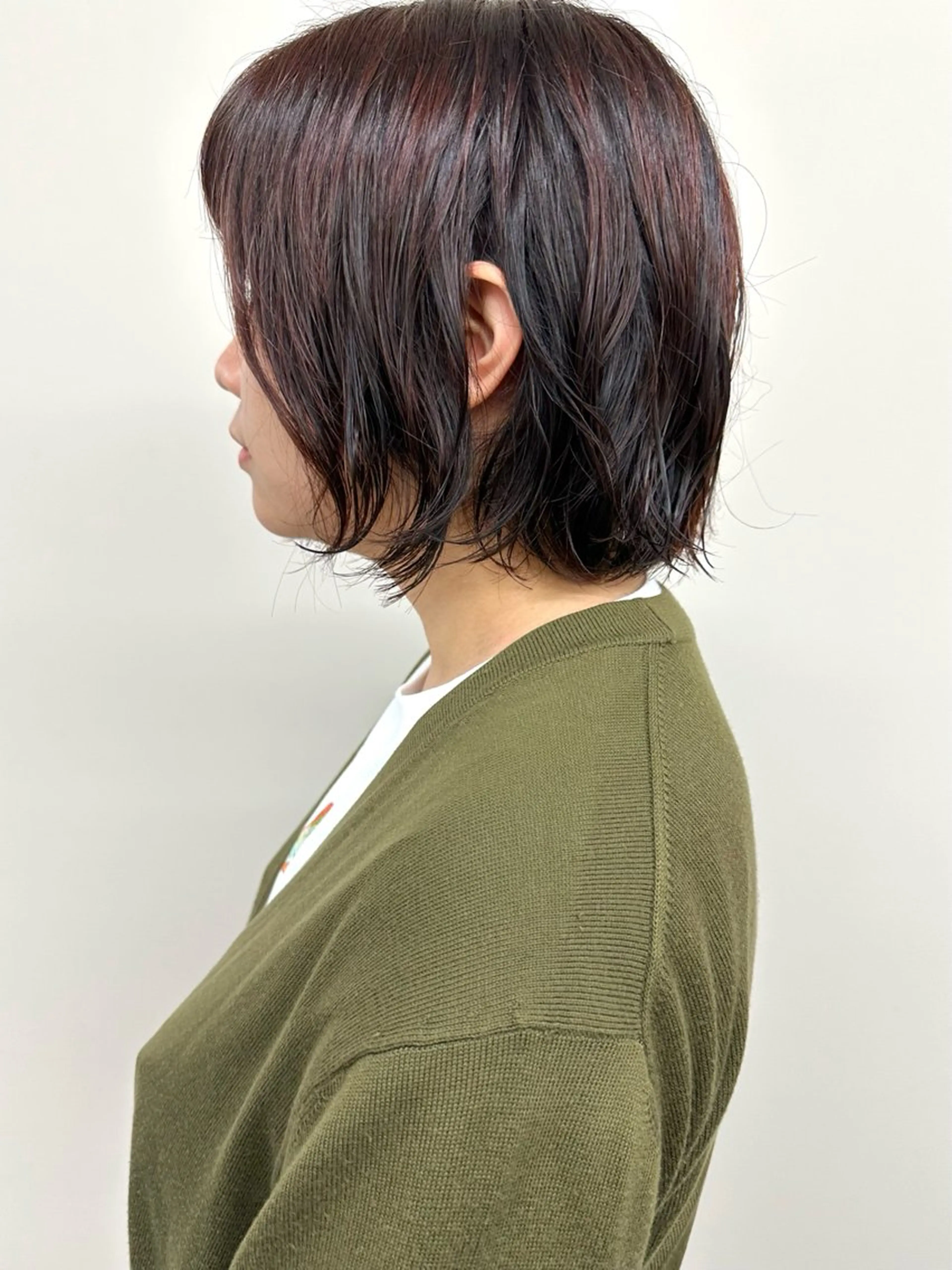 ミディアム カラー ボブ くせ毛 カット ヘッドスパ 小顔ボブ/お悩み解決 /ボブパーマ/とういのヘアスタイル