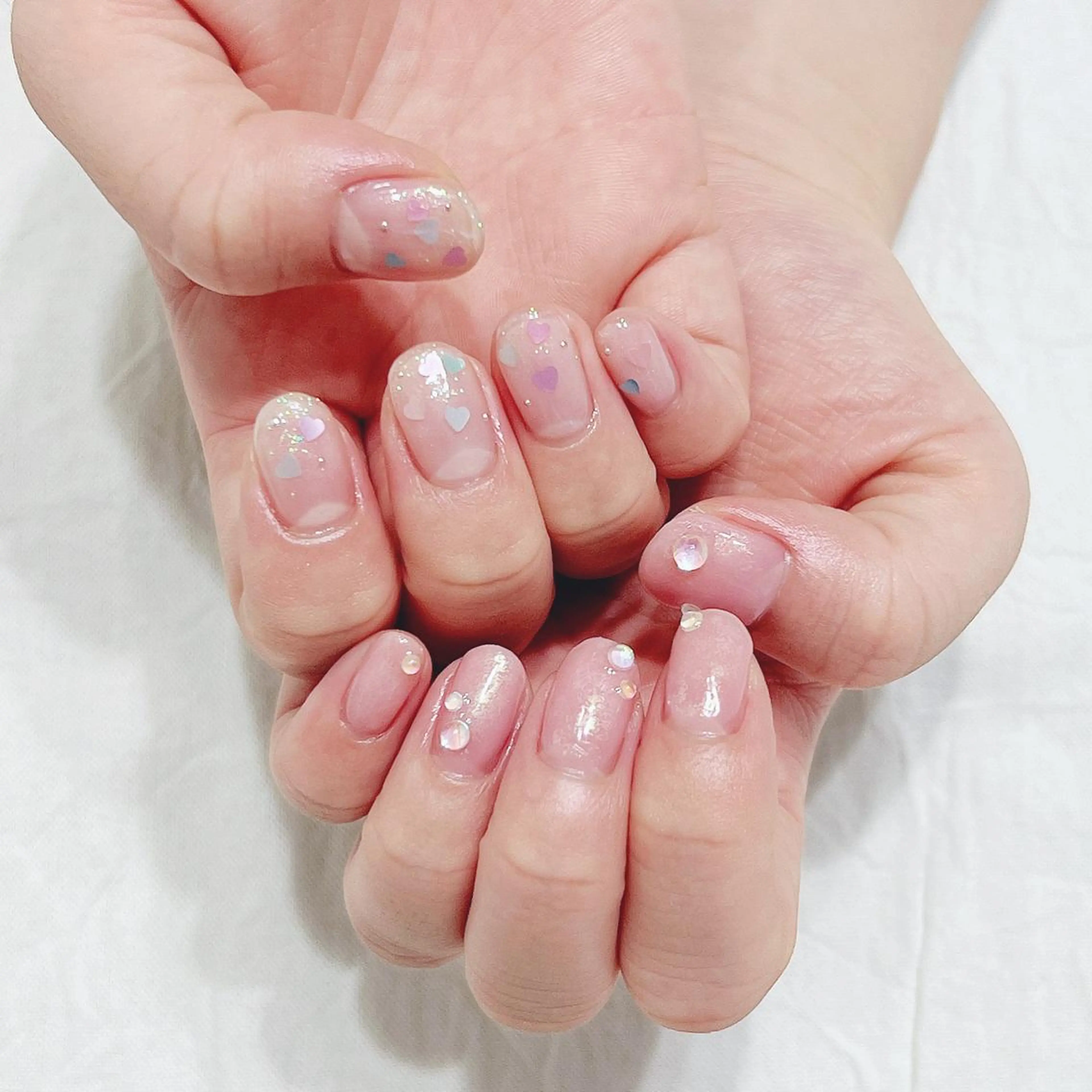 ネイル オーロラネイル クリアネイル ハート ラメ(グリッター) ピンク ハンドネイル peaberry nailのネイルデザイン