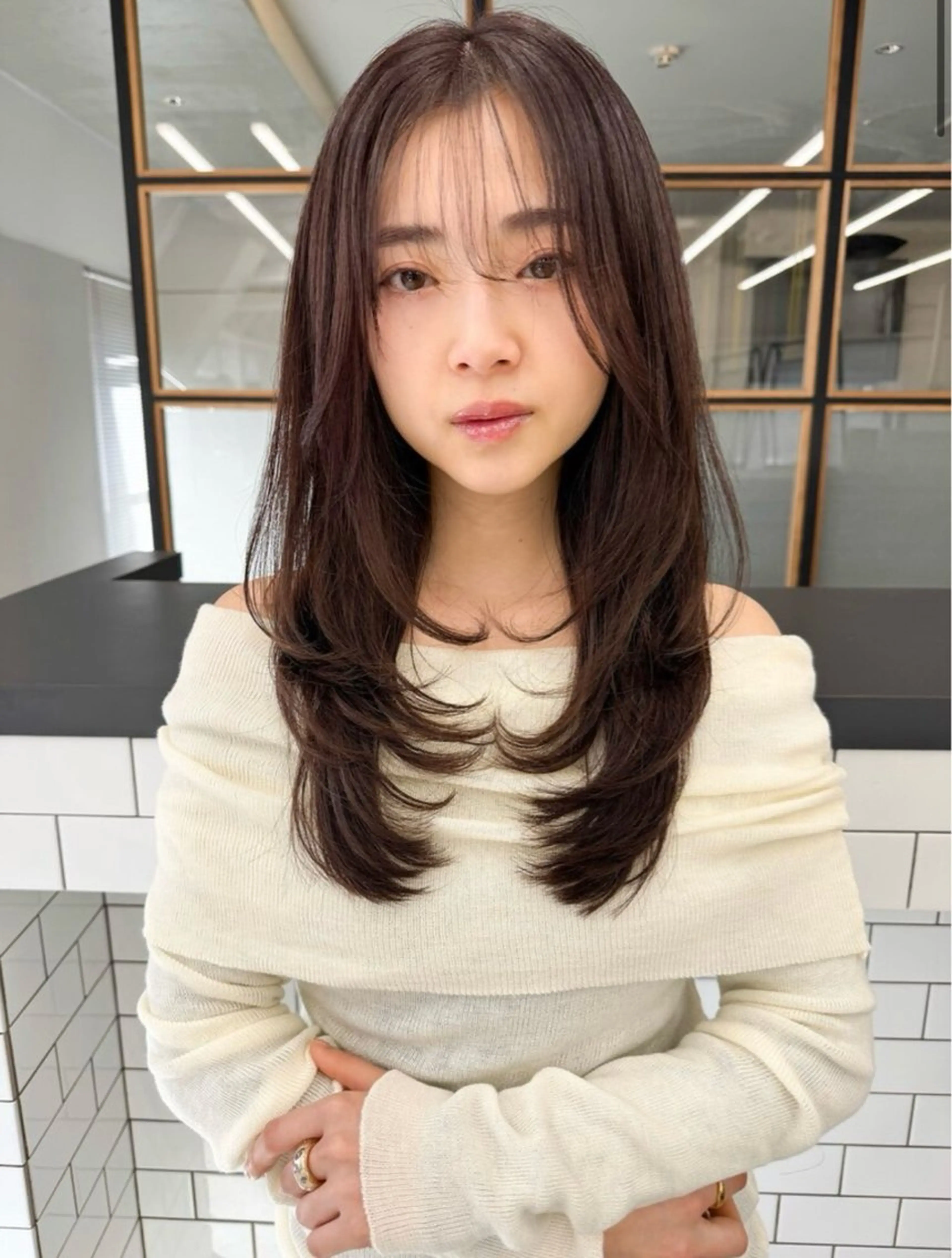 セミロング カット ヘアカラー 韓国風パーマ特化 篠崎優也翔のヘアスタイル