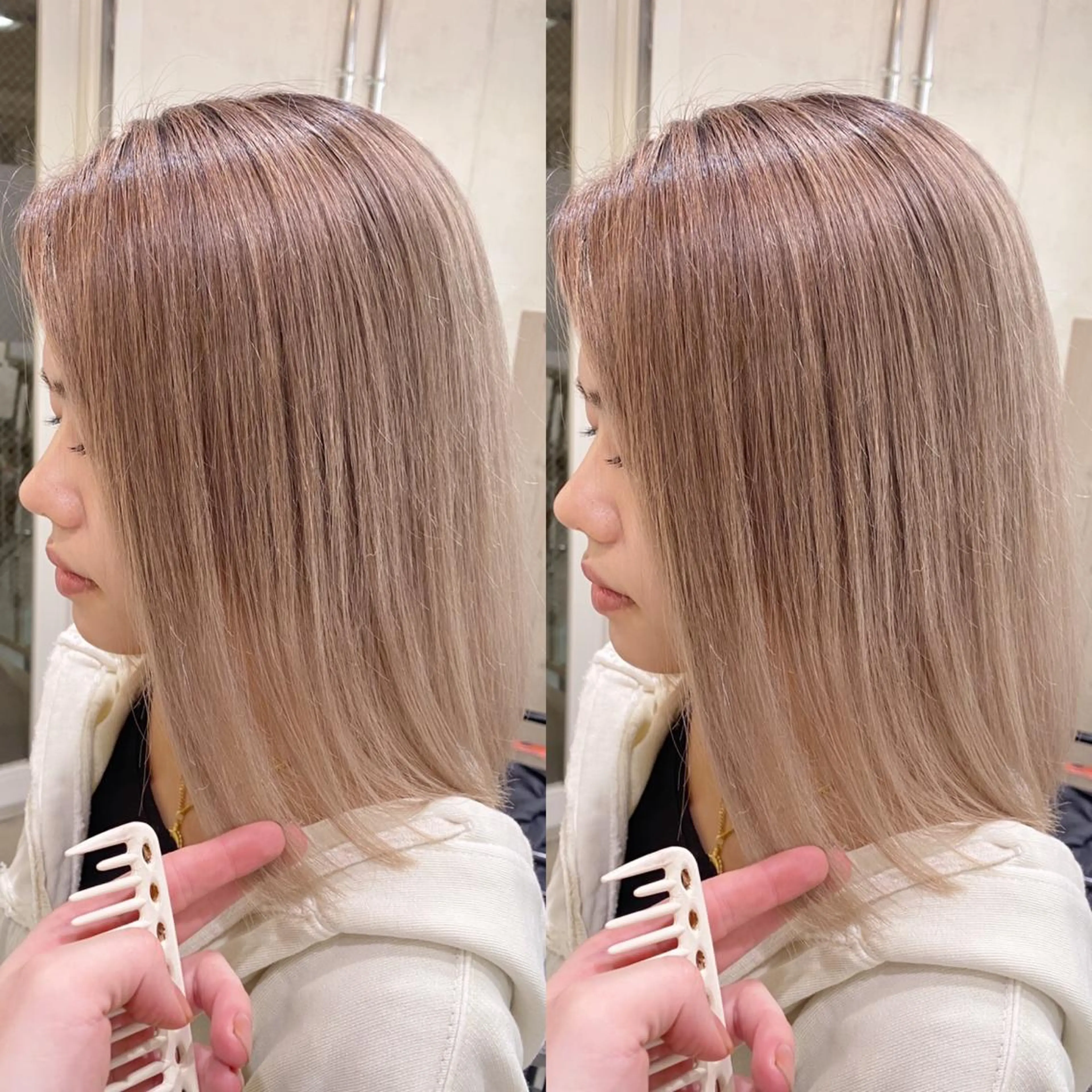 ミディアム カラー ヘアアレンジ ブロンド ヘアカラー トリートメント 縮毛矯正 髪質改善寺坂雄飛💐のヘアスタイル
