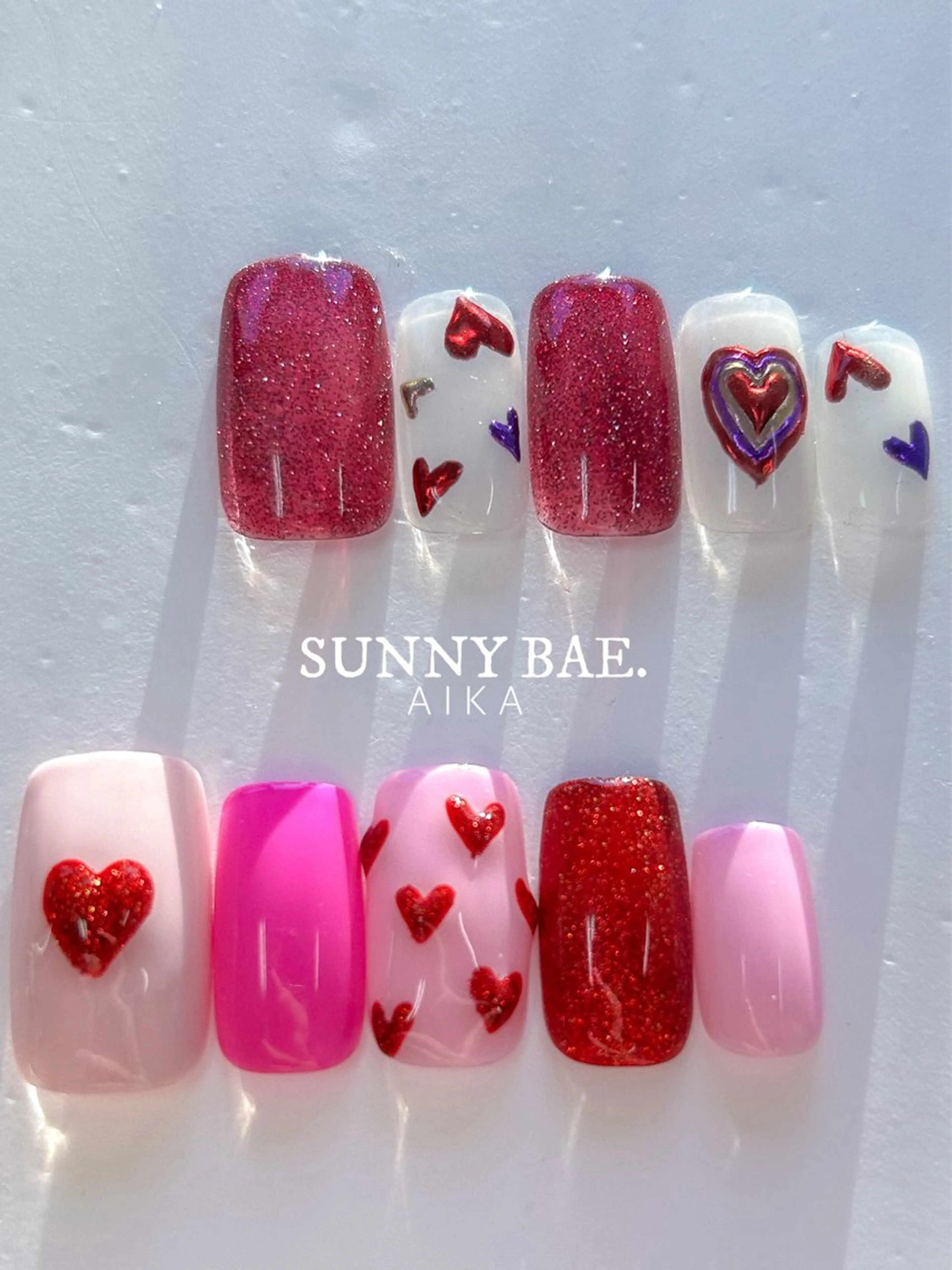 ネイル アートネイル ジェルネイル ハート キラキラネイル ロングネイル Made By AIKAのネイルデザイン