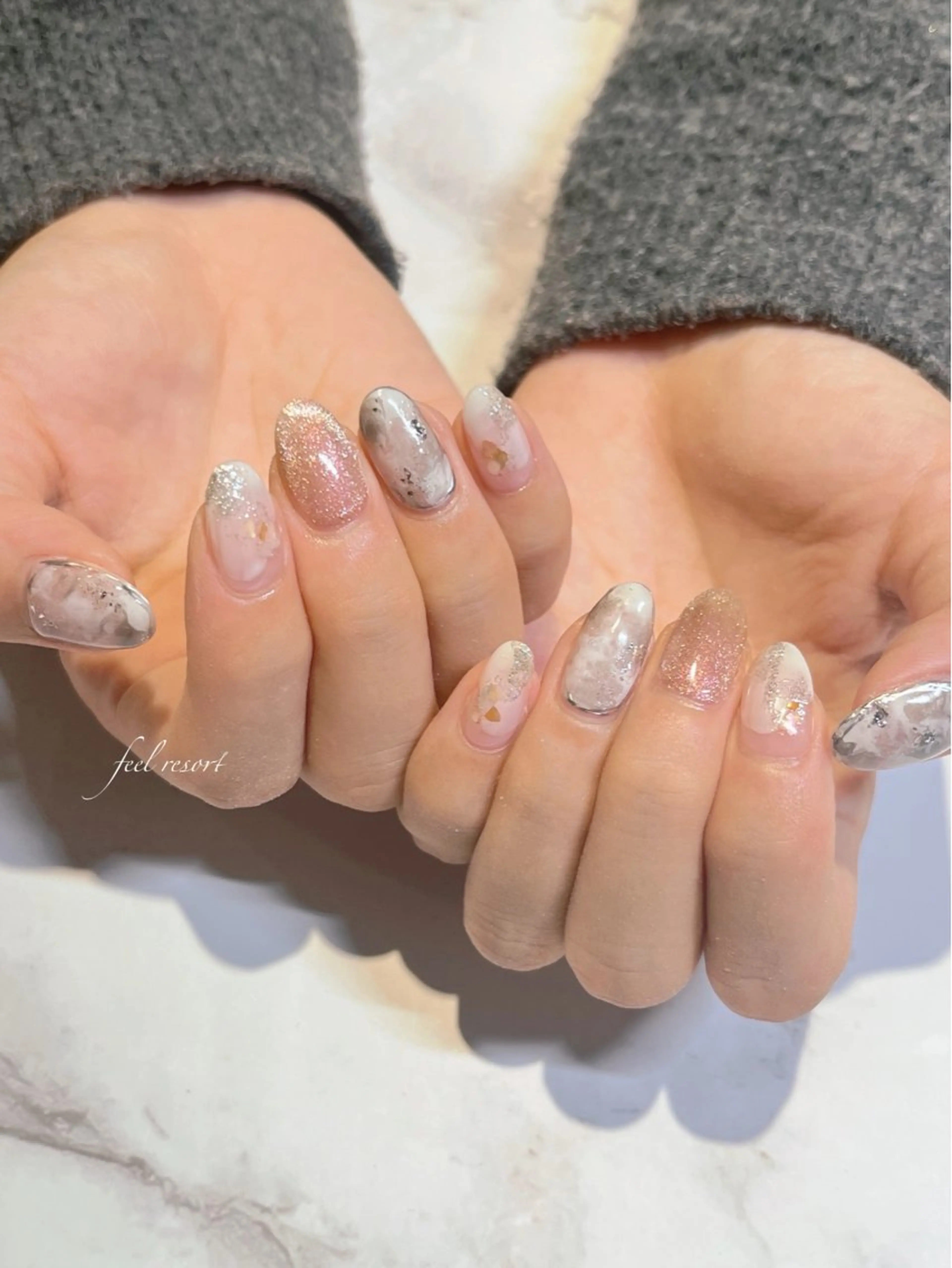 ネイル 長さ出し フットネイル フレンチネイル ジェルネイル ガラスフレンチ ハンドネイル Lien(リアン) 銀座駅6分のネイルデザイン