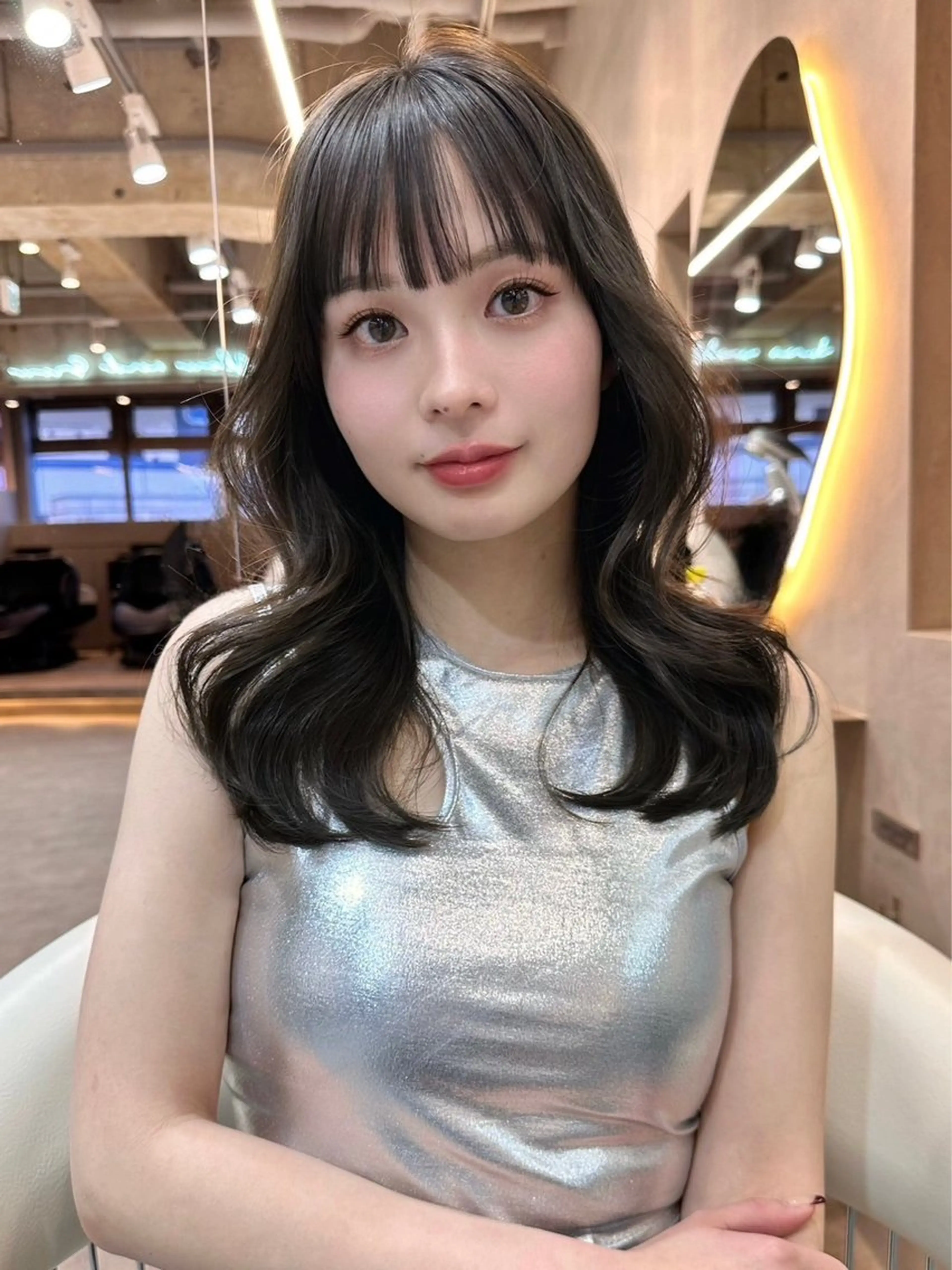 ミディアム カット ヘアカラー レイヤー縮毛矯正 ささきすずね💗のヘアスタイル