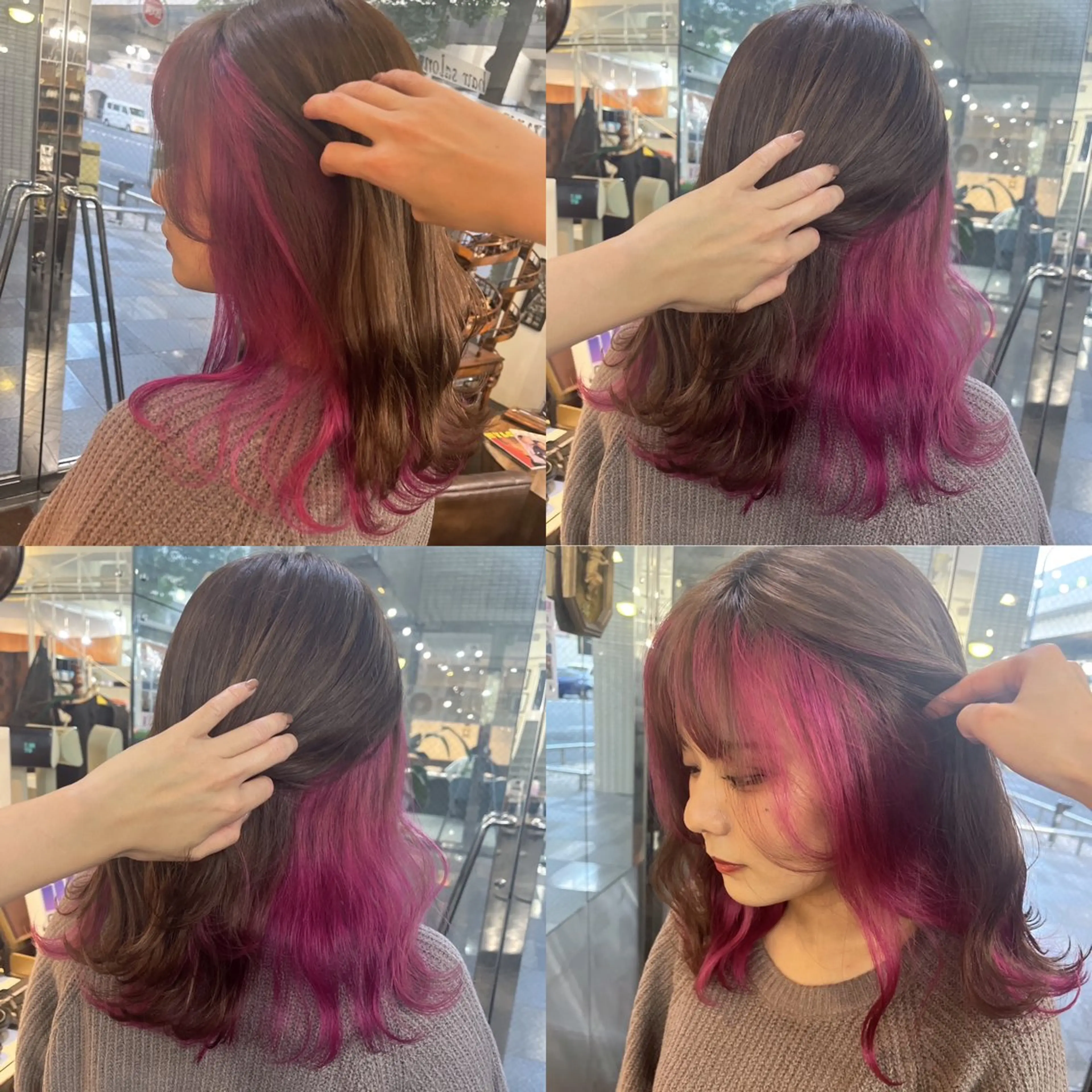 セミロング カラー ハイトーンカラー インナーカラー ピンクカラー モモカ/ハイトーン /バレイヤージュのヘアスタイル