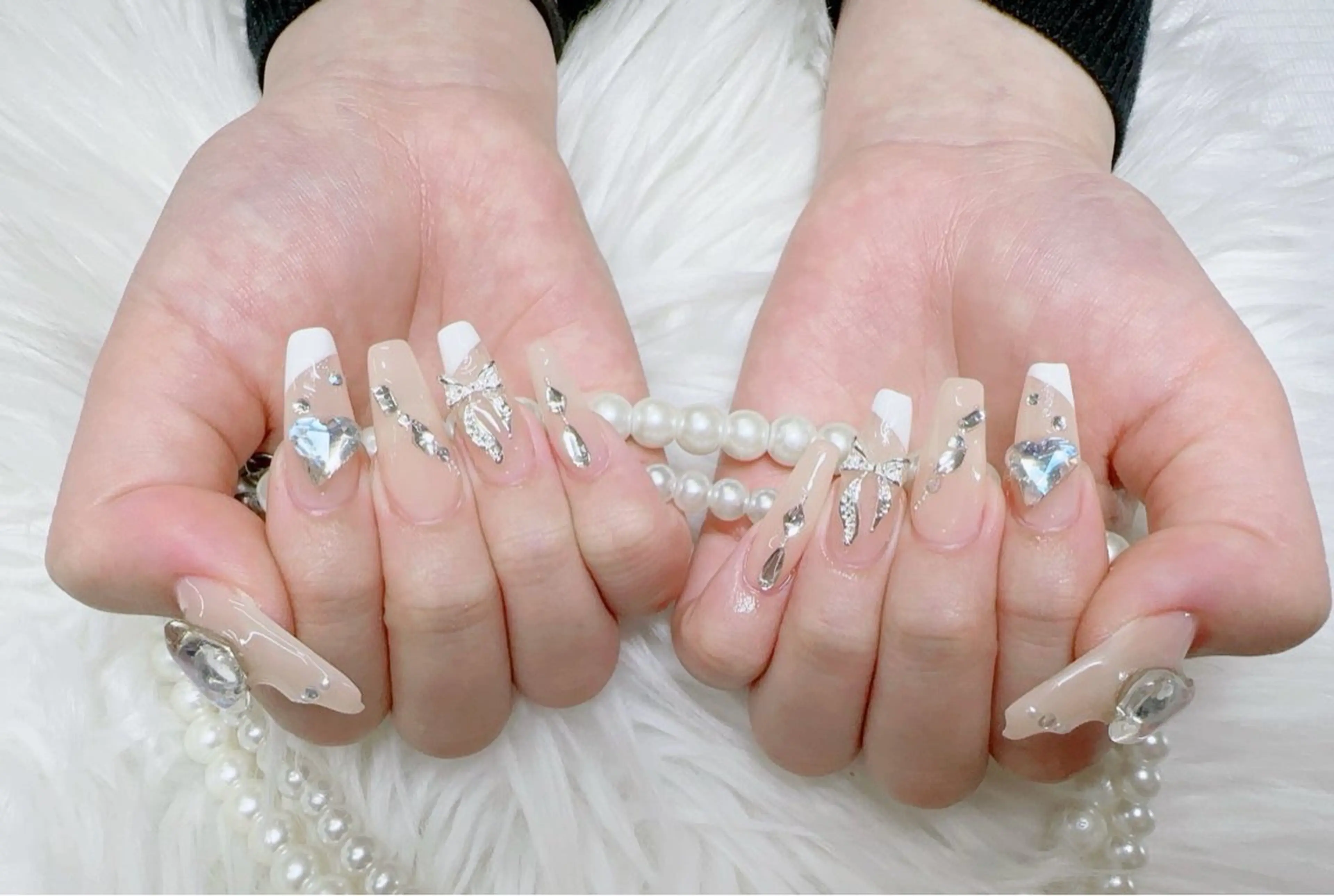 ネイル 長さ出し フレンチネイル ジェルネイル ガラスフレンチ 韓国ネイル ハンドネイル ハンドケア For U nail スカルプ専門店のネイルデザイン
