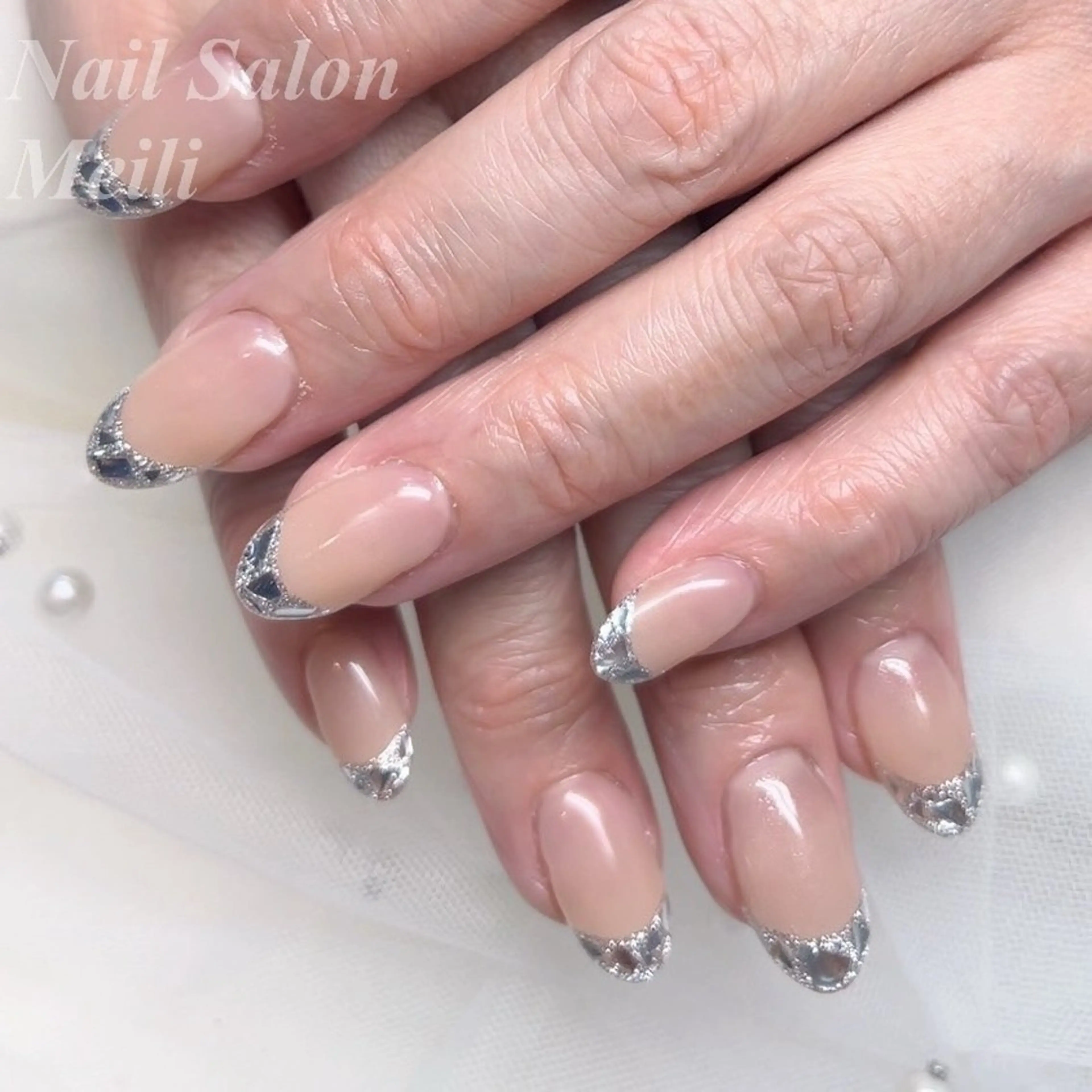 ネイル アートネイル フレンチネイル ガラスフレンチ ピンク NAILSALON MEILIのネイルデザイン