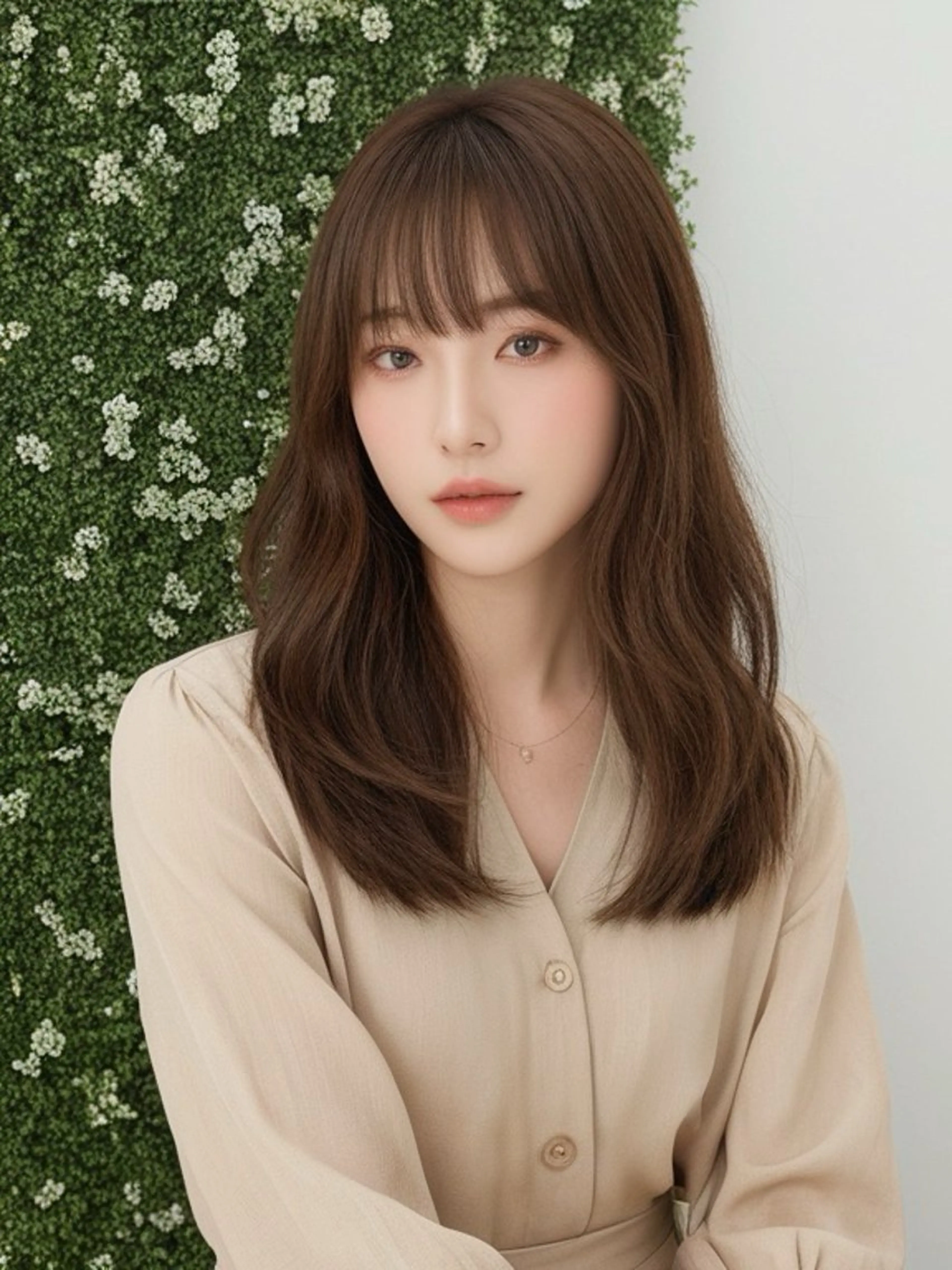 セミロング カラー アッシュ アッシュブラウン ブラウンカラー レイヤーカット ヘアカラー トリートメント 🌟小顔レイヤー× 赤み消し透明感カラーのヘアスタイル