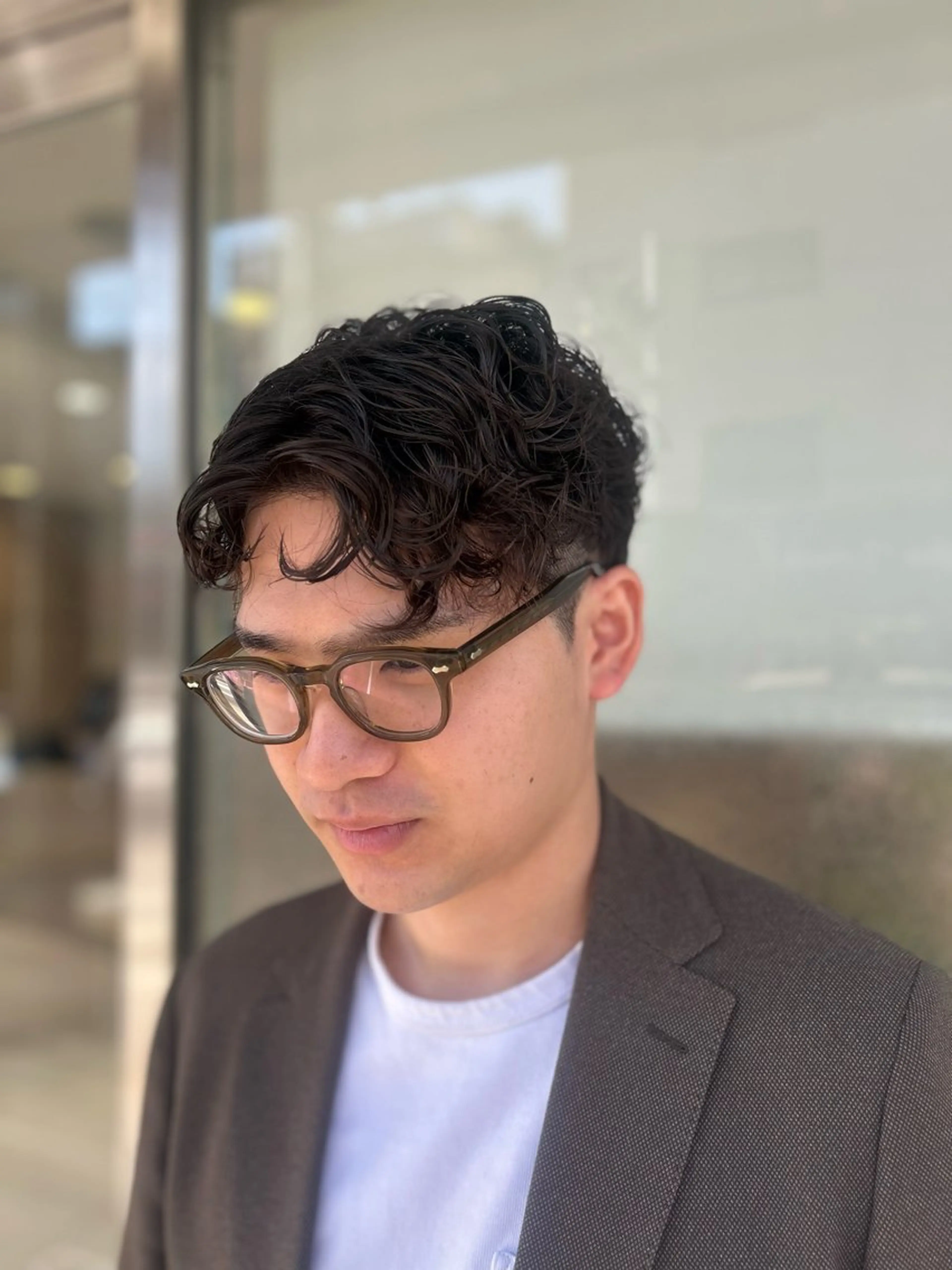 ショート パーマ メンズ カット パーマ ヘアセット ハイトーン× デザイン　Runoのヘアスタイル