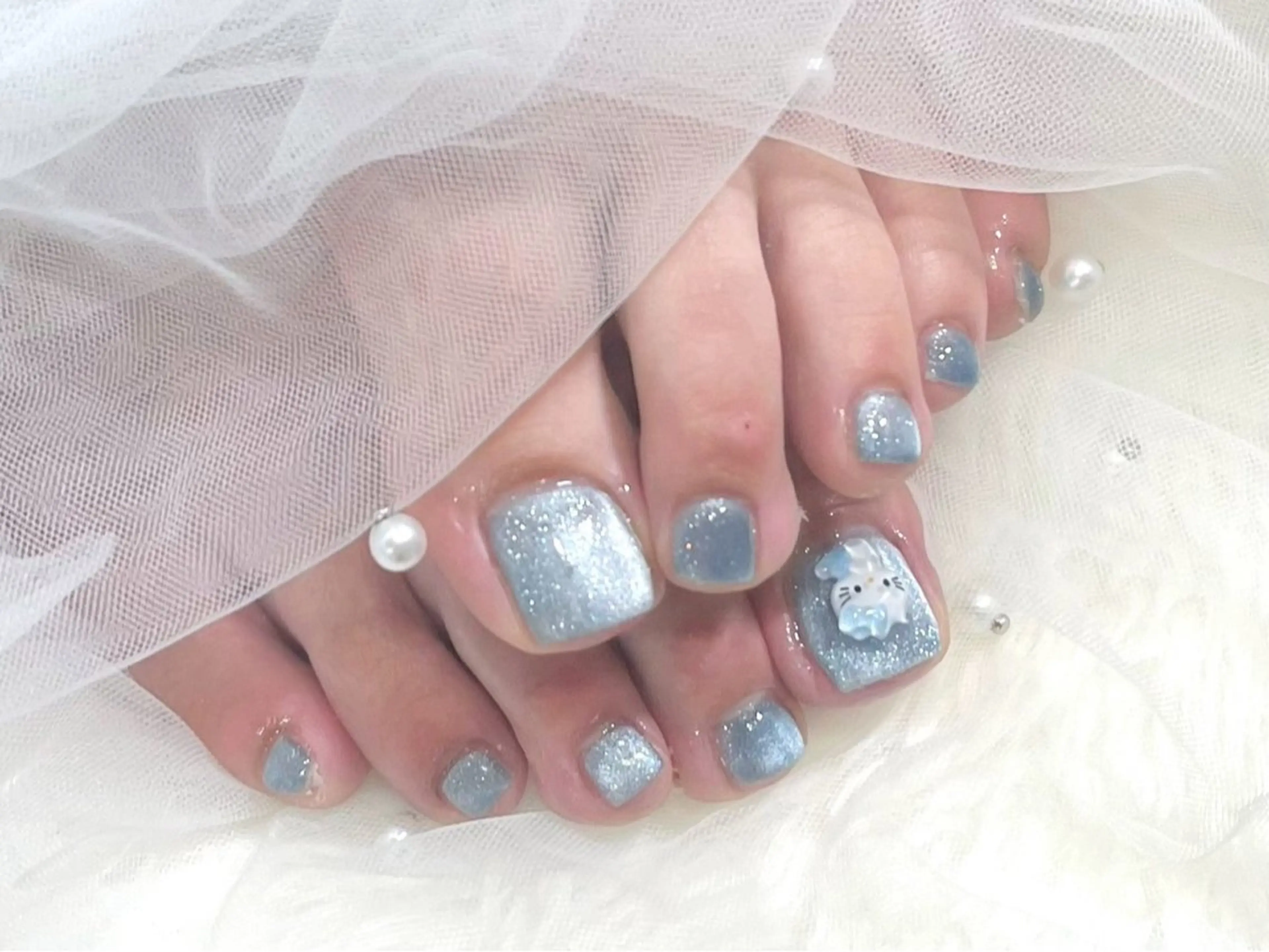 ネイル ブルー マグネットネイル フットネイル 💖長さ出し＆ワンホ ンネイルaya💖のネイルデザイン