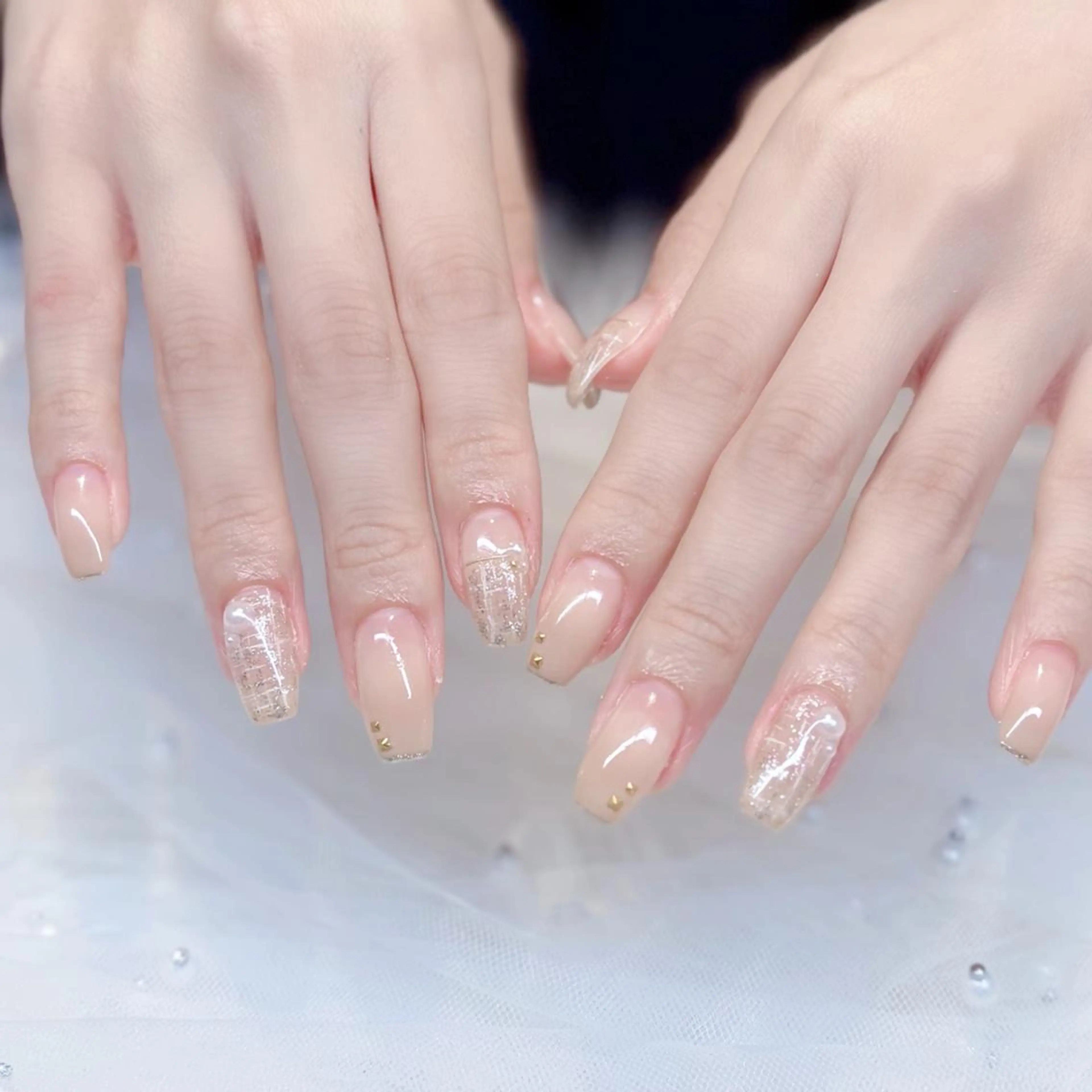 ネイル アートネイル キラキラネイル ツイードネイル ワンホンネイル 冬ネイル Keli Nail 難波のネイルデザイン