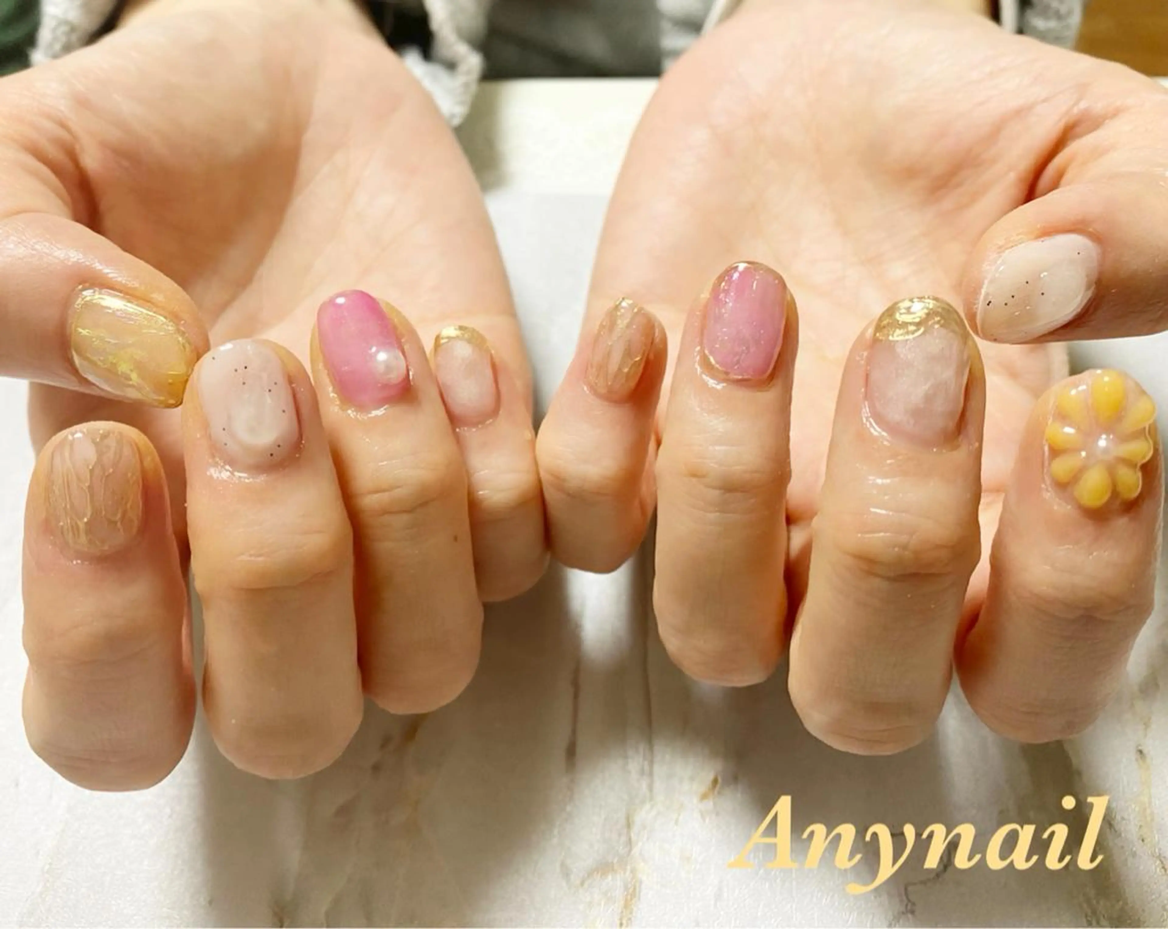 ネイル アートネイル ブルー フラワーネイル ジェルネイル ミラーネイル ハンドネイル 岩澤 恵子のネイルデザイン