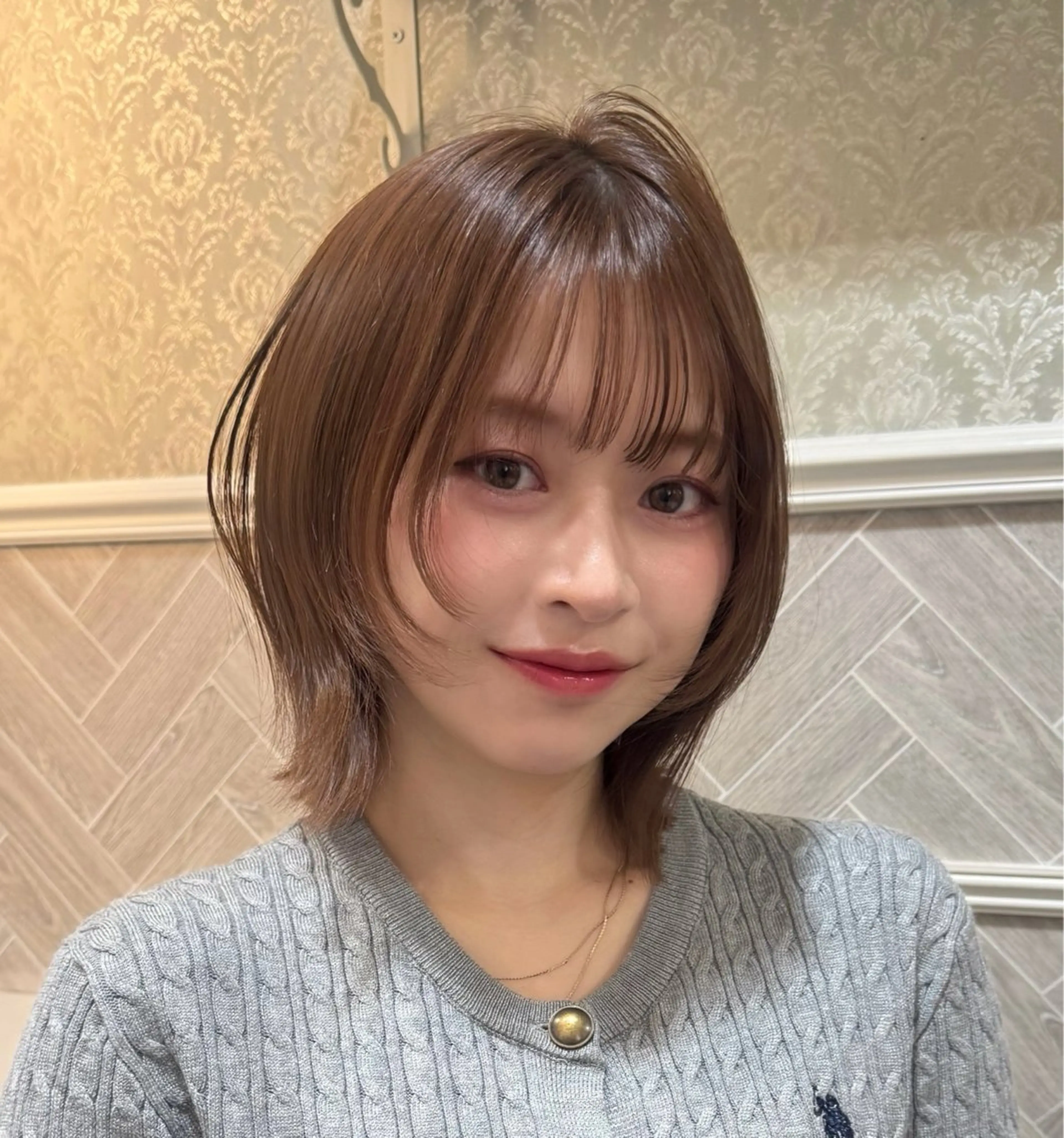 ミディアム カット ヘアカラー トリートメント ボブ/透明感カラー /艶髪/しなる🌷のヘアスタイル