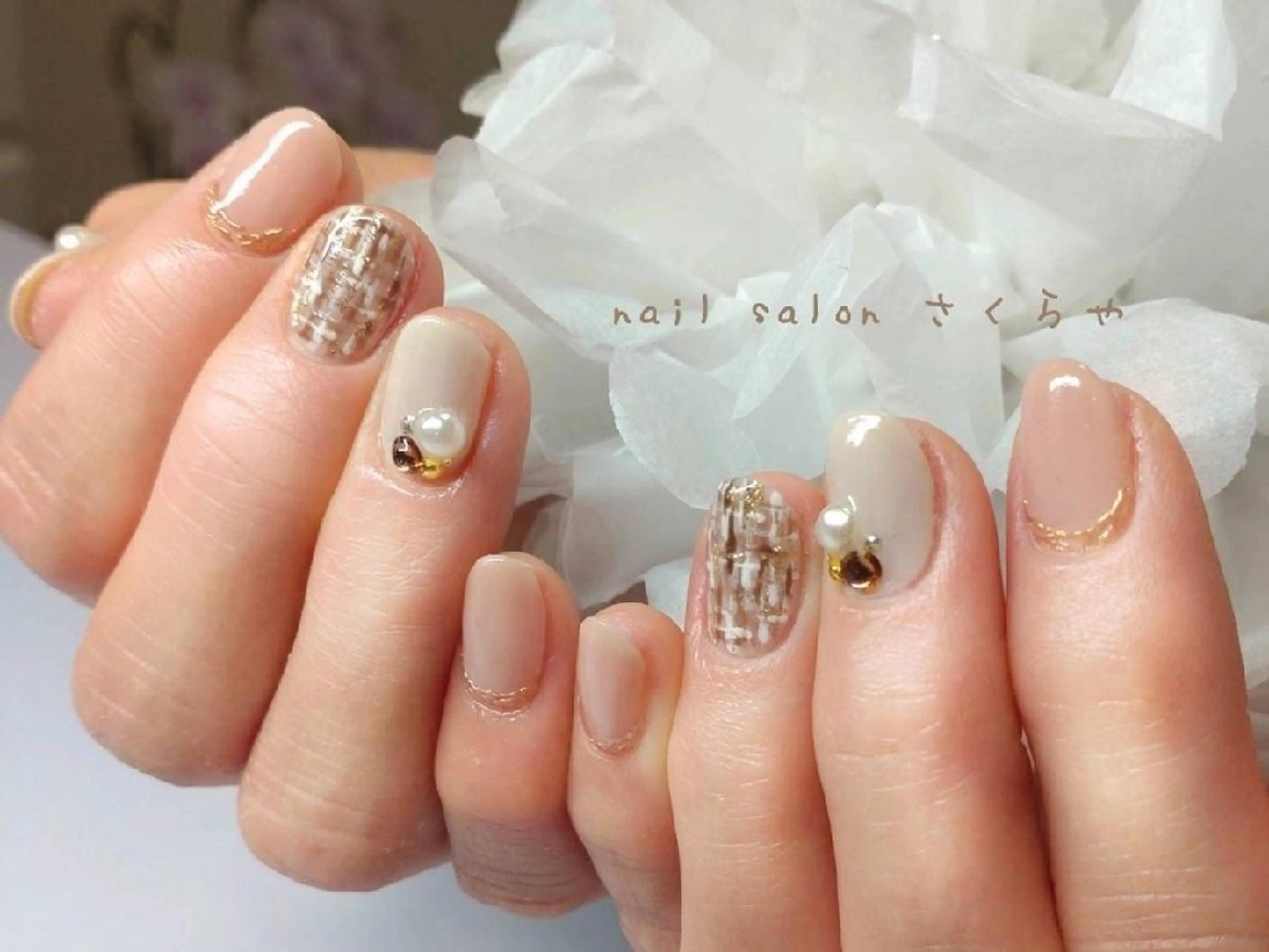 ネイル 成人式 ツイードネイル さくらや❤ パラジェル使用のネイルデザイン