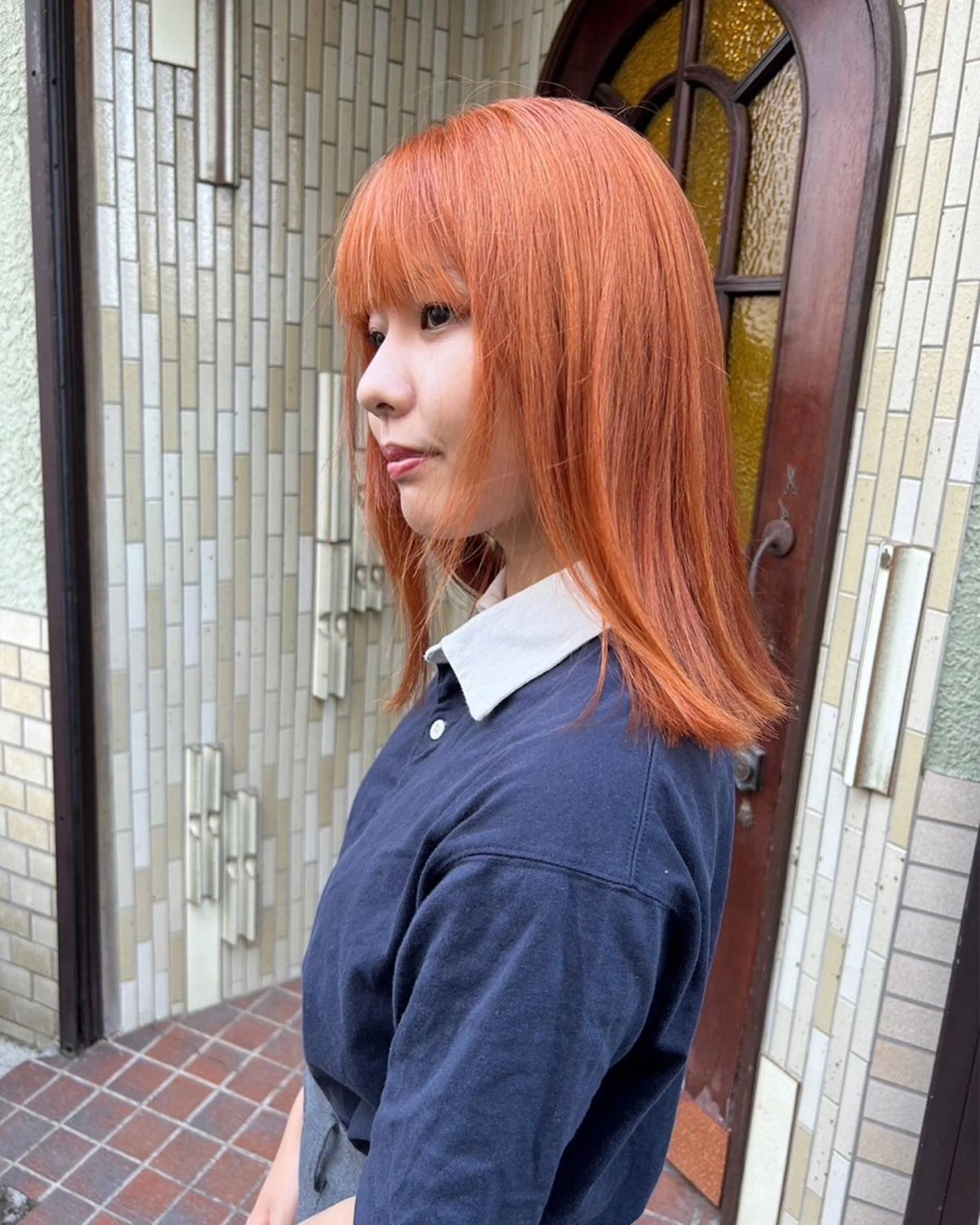 ミディアム カラー レザーカット/ ミニボブ/しおりのヘアスタイル
