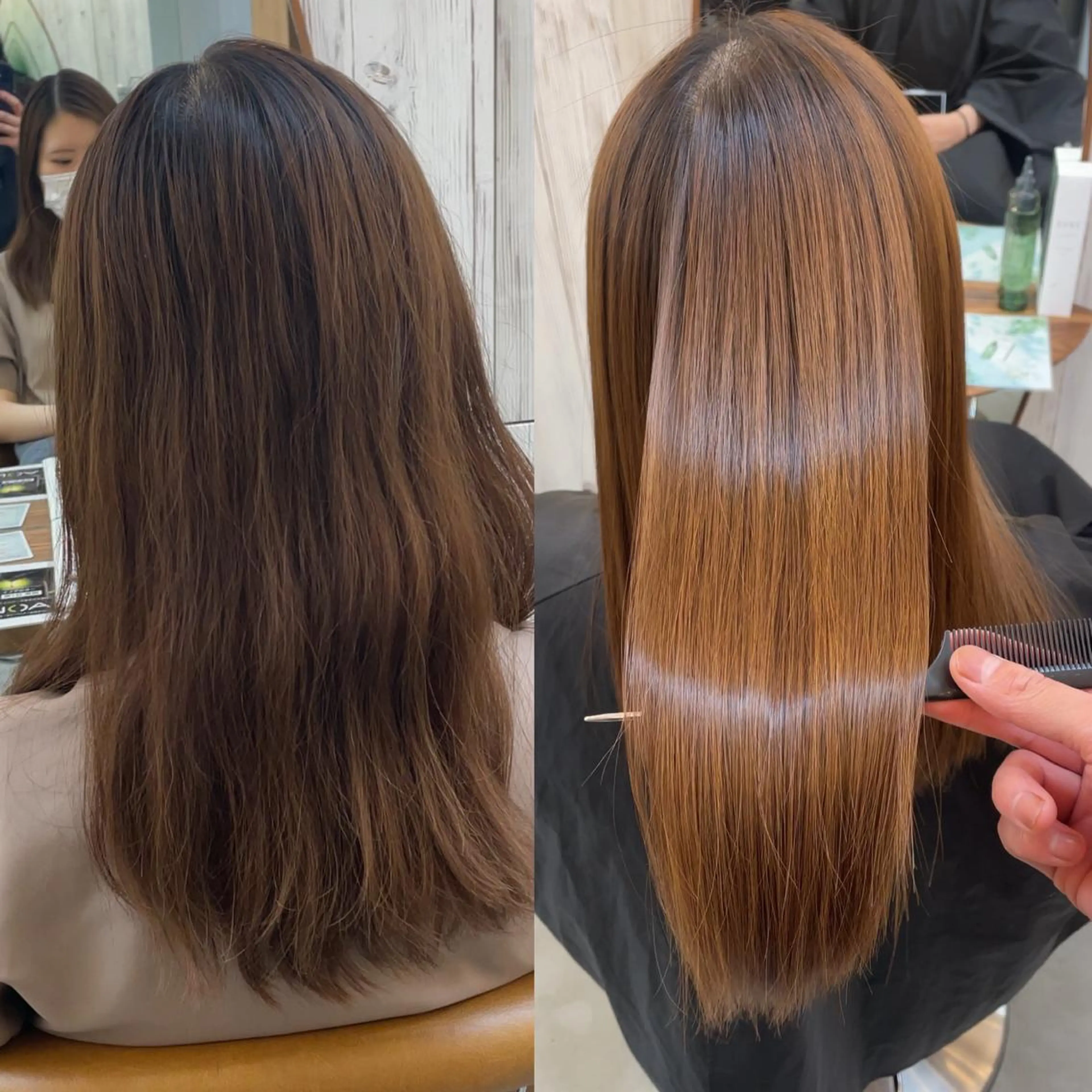 セミロング パーマ レイヤーボブ縮毛矯正 韓国RINAのヘアスタイル