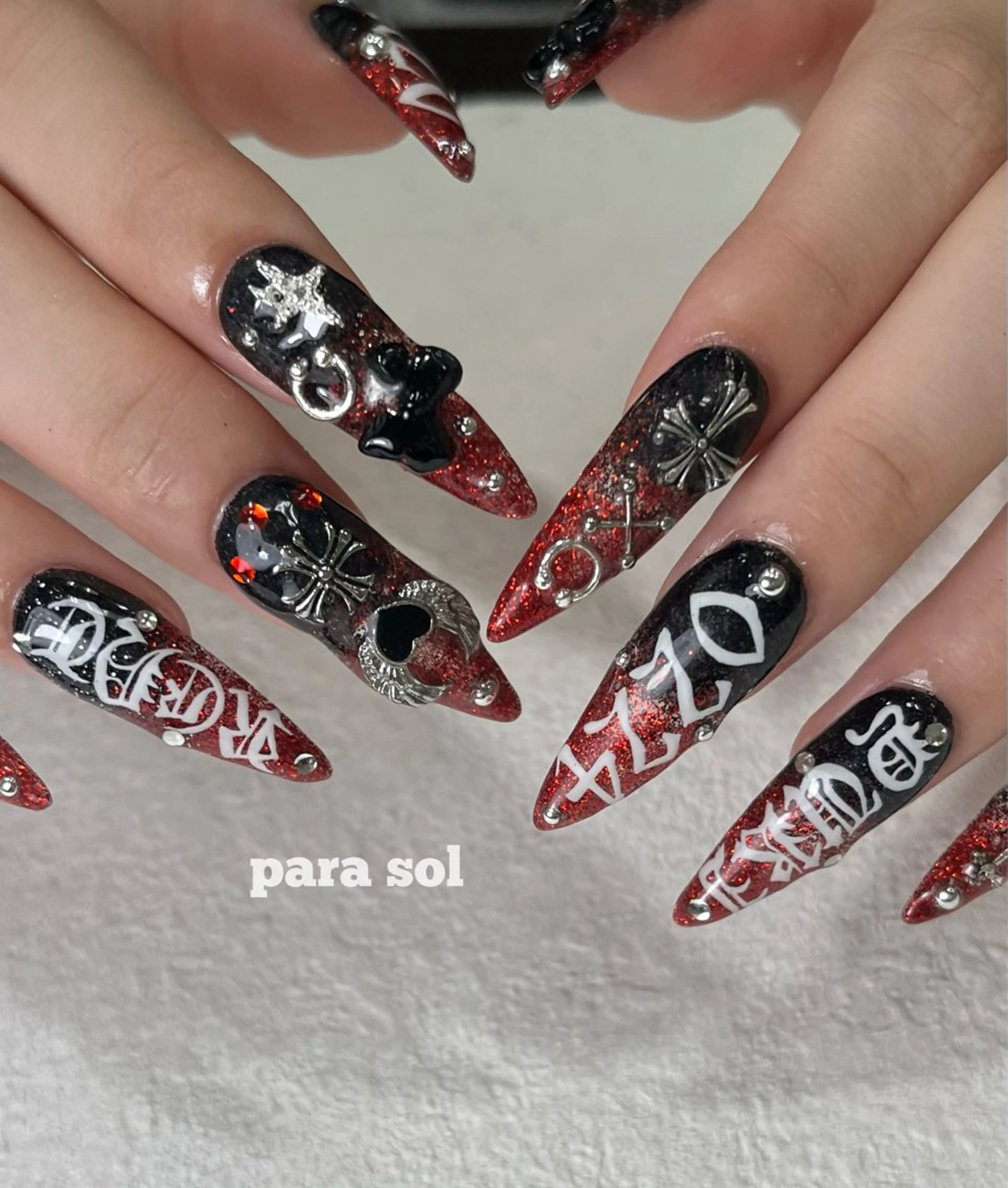 ネイル ジェルネイル キラキラネイル ラメ(グリッター) パラジェル リボン Para Sol nail　Maoのネイルデザイン