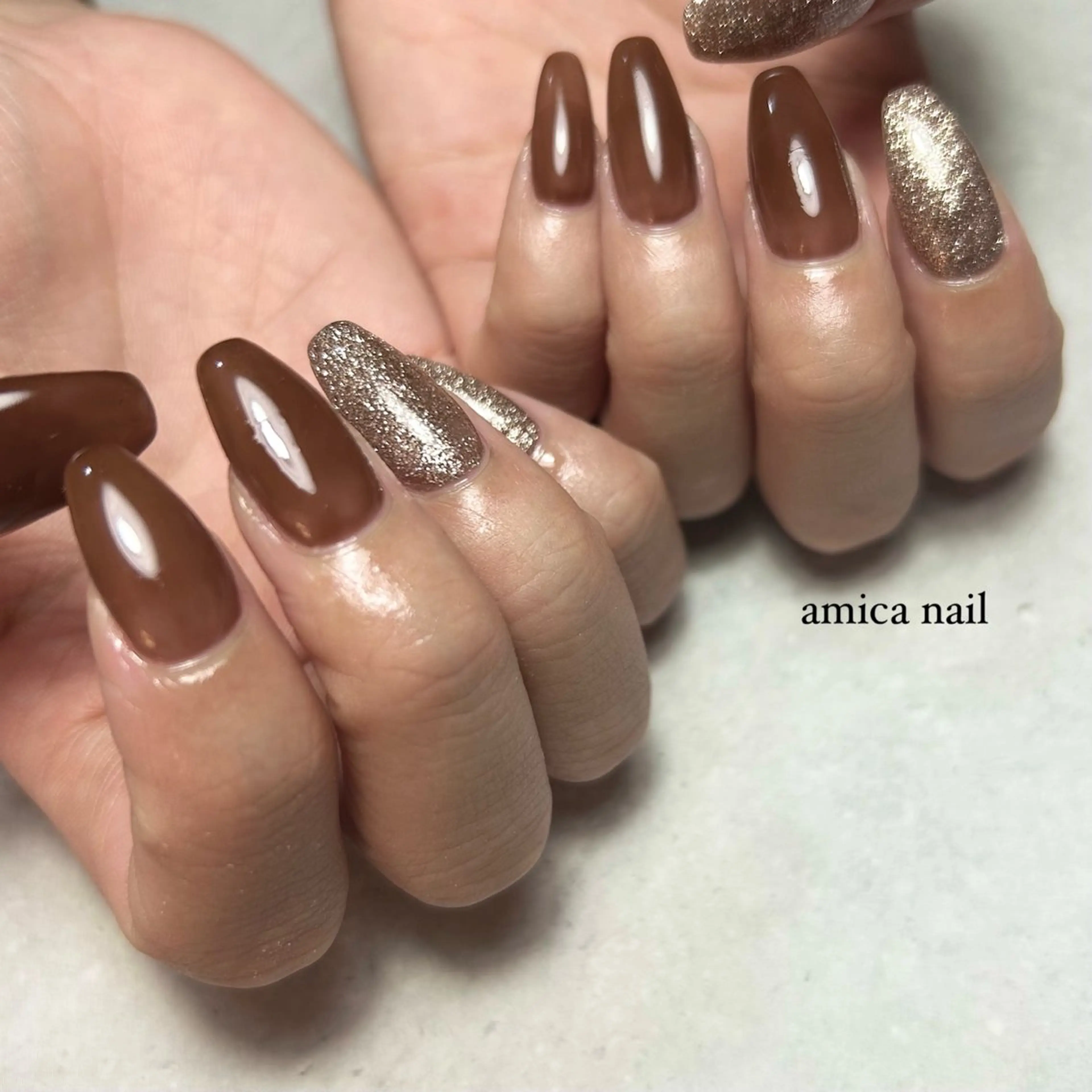 ネイル ブラウン ハンドネイル _amica nail_のネイルデザイン