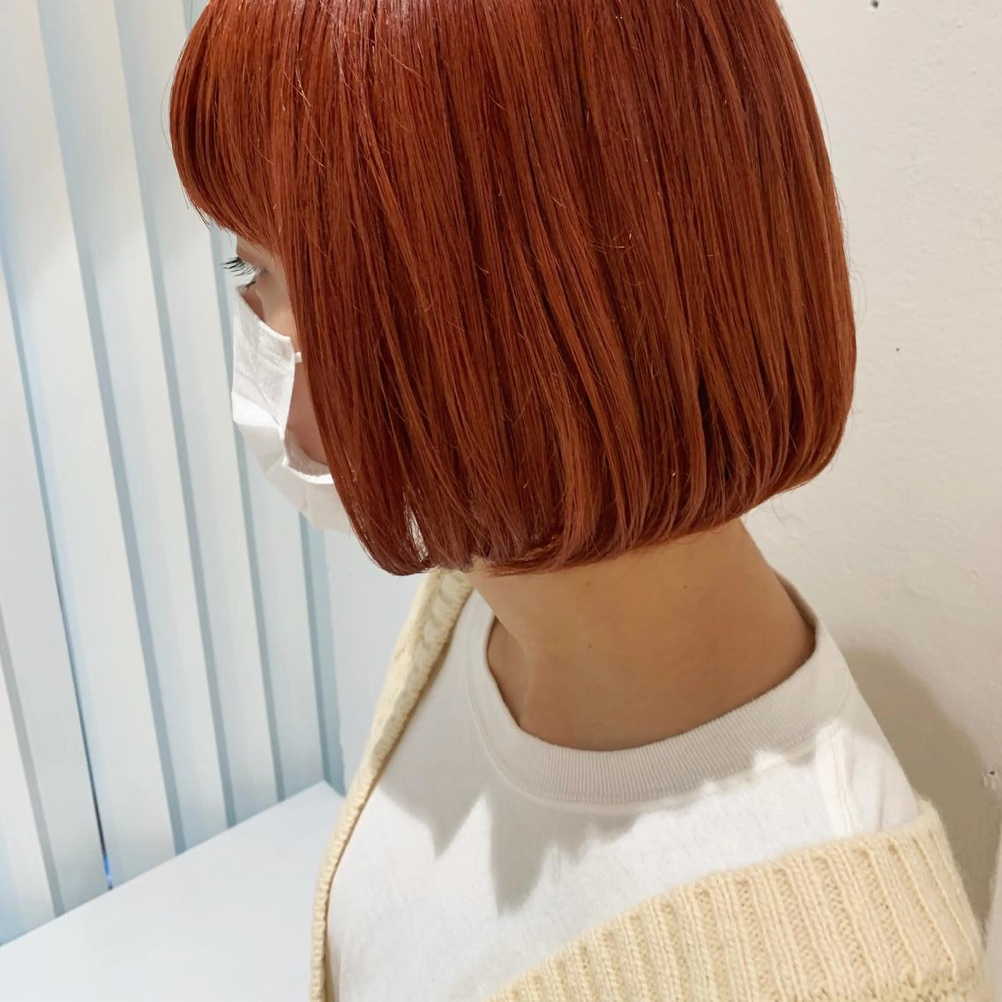 ミディアム カラー ヘアアレンジ オレンジ 🫧透明感カラー/ ボブ/小笠原汐海🪽のヘアスタイル