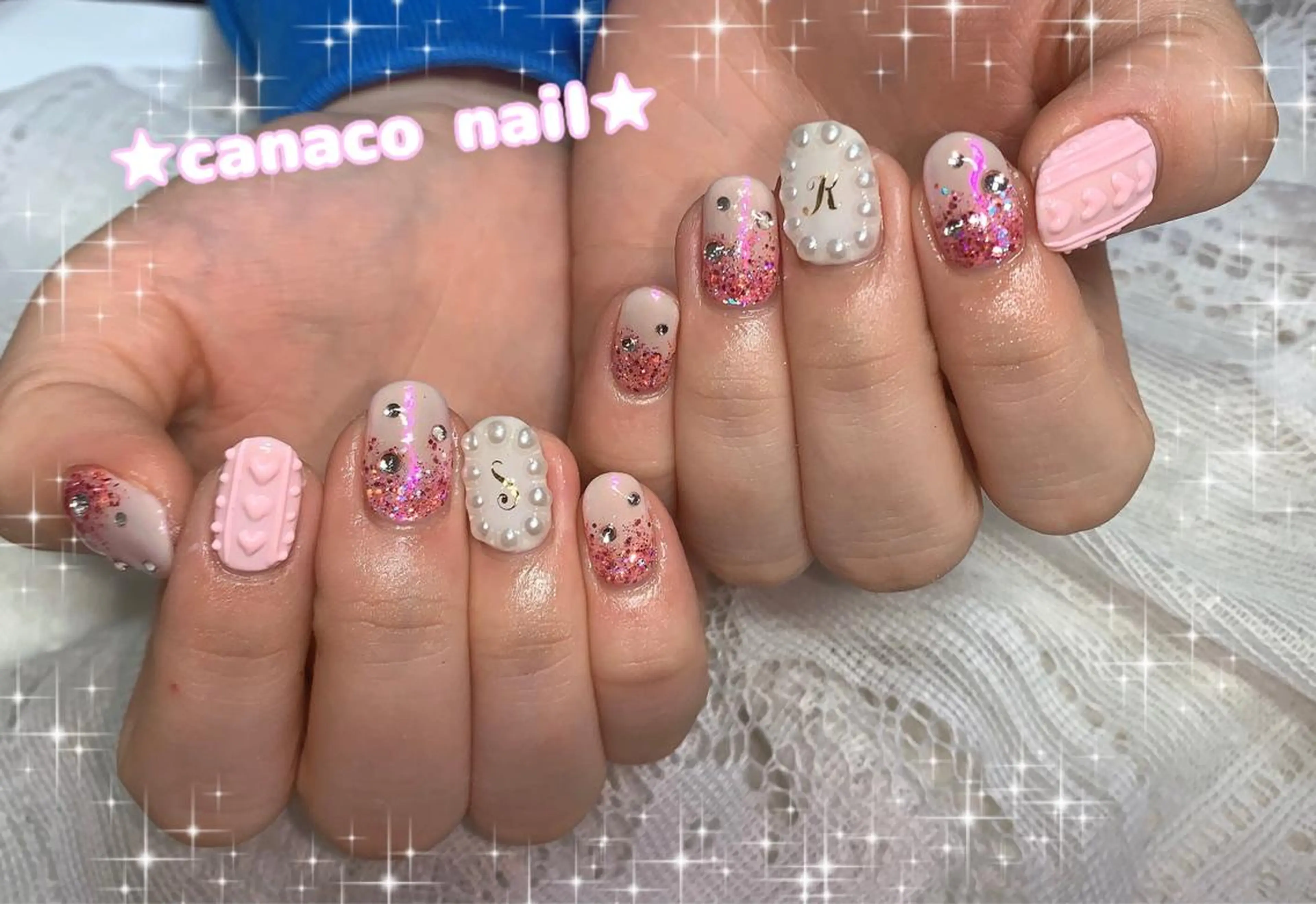 ネイル アートネイル ジェルネイル ガーリー ハート パラジェル ハンドネイル ハンドケア ベテランネイル cnc  nailのネイルデザイン