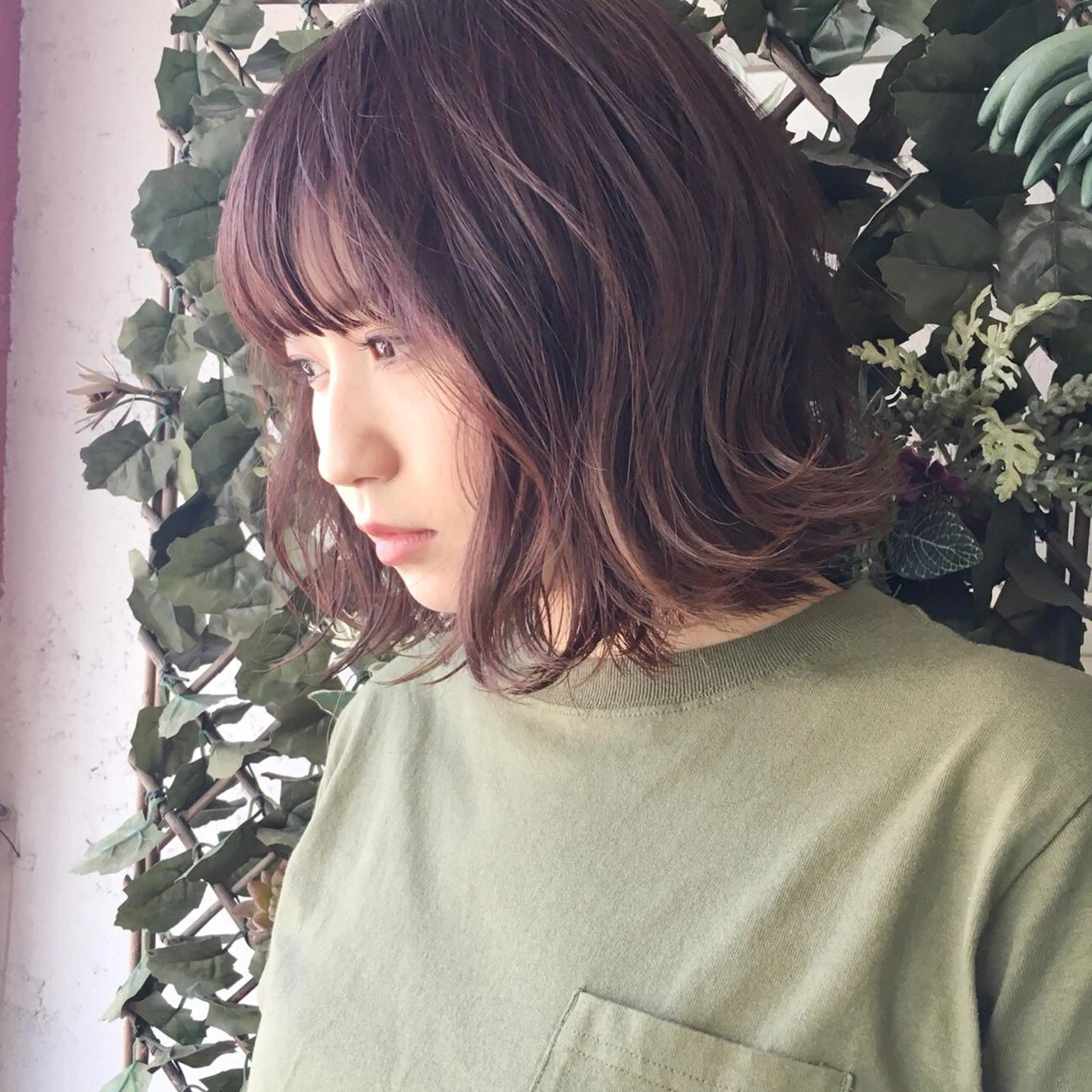 ミディアム カラー アッシュ ダブルカラー パープルカラー パープルアッシュ ボブ 薬院:今泉/上川美幸 ボブ/顔周りレイヤーのヘアスタイル