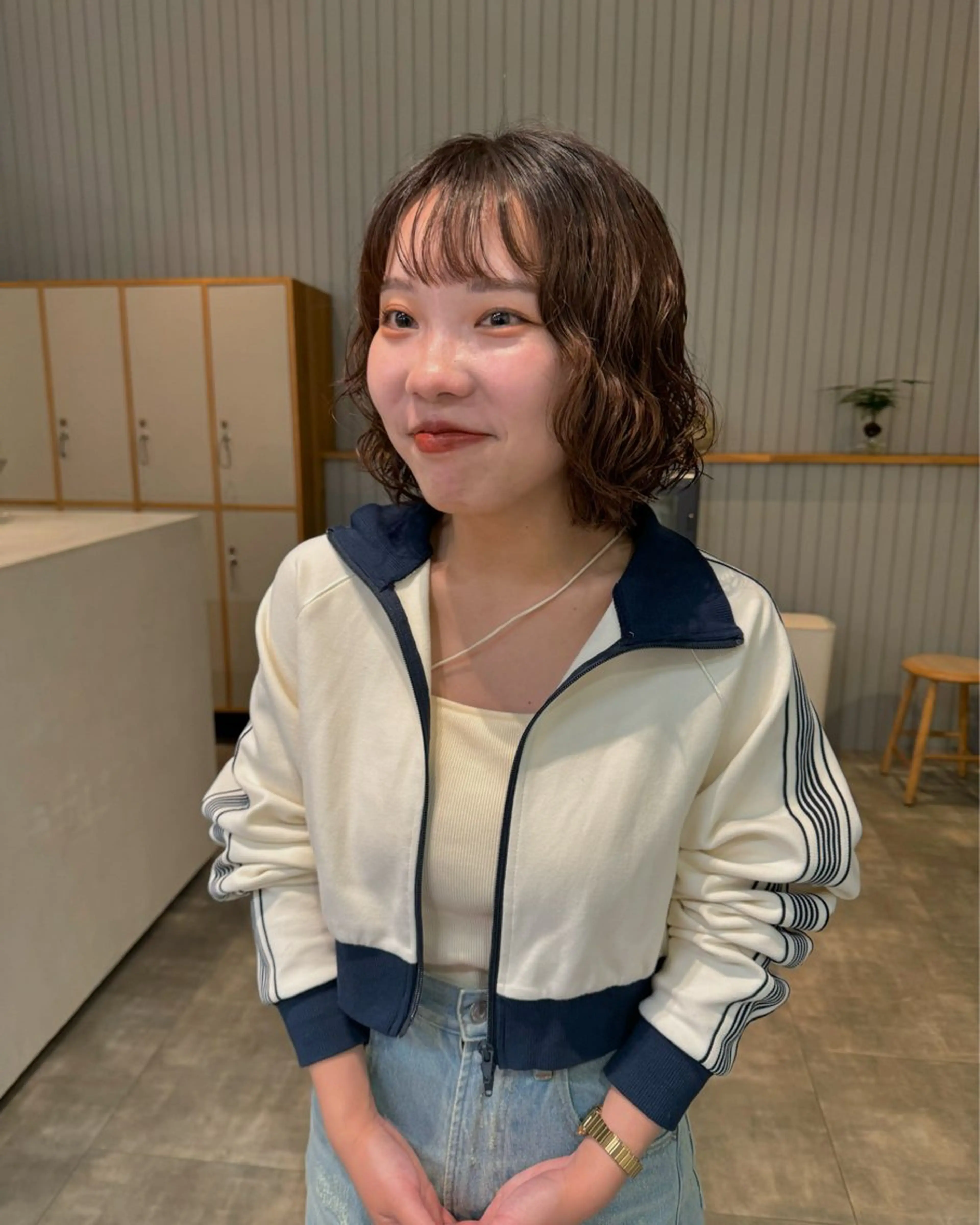 ミディアム カラー パーマ ミディアムパーマ ボブ 加藤 真由のヘアスタイル