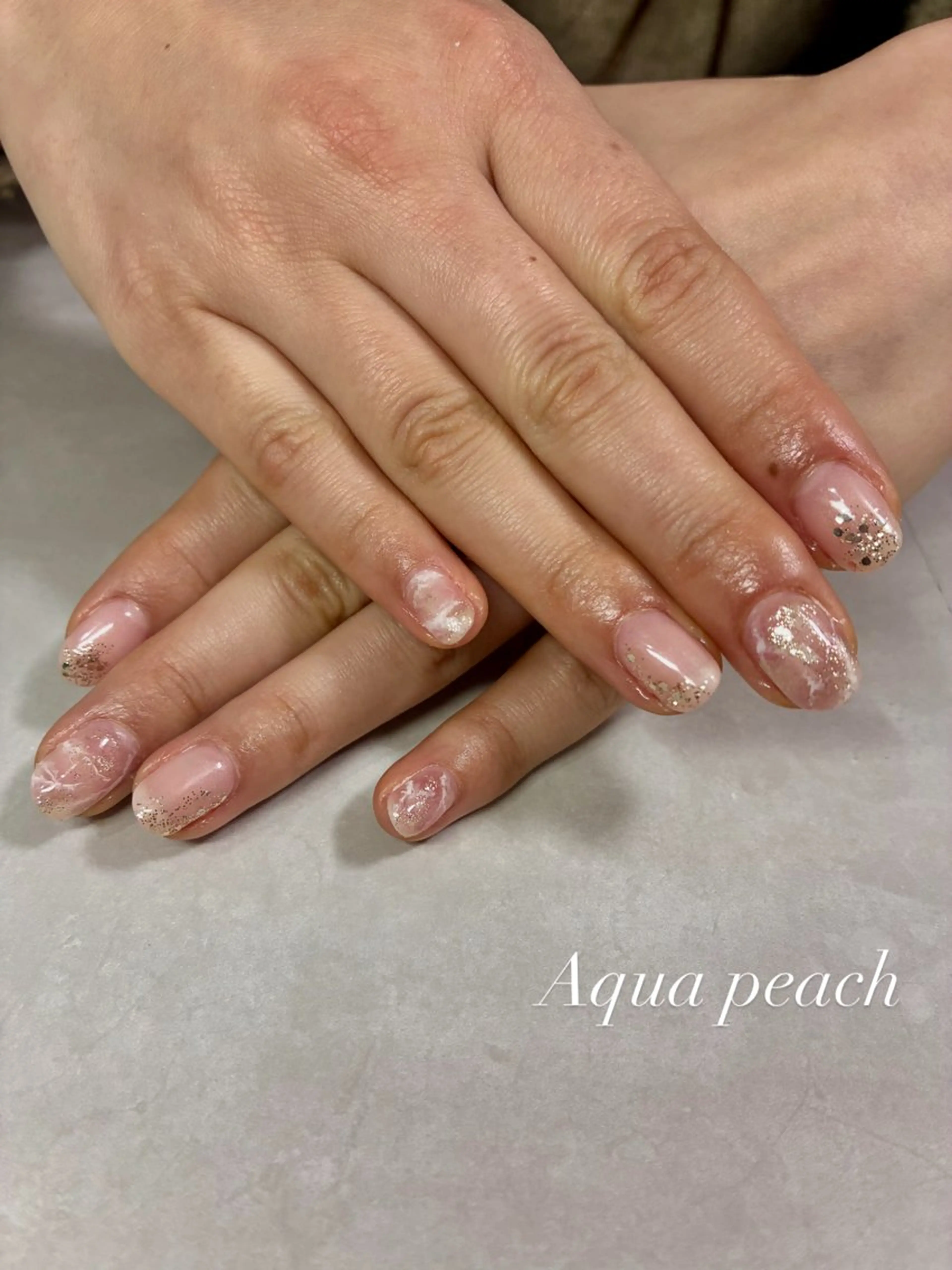 ネイル ハンドネイル Aqua peachのネイルデザイン