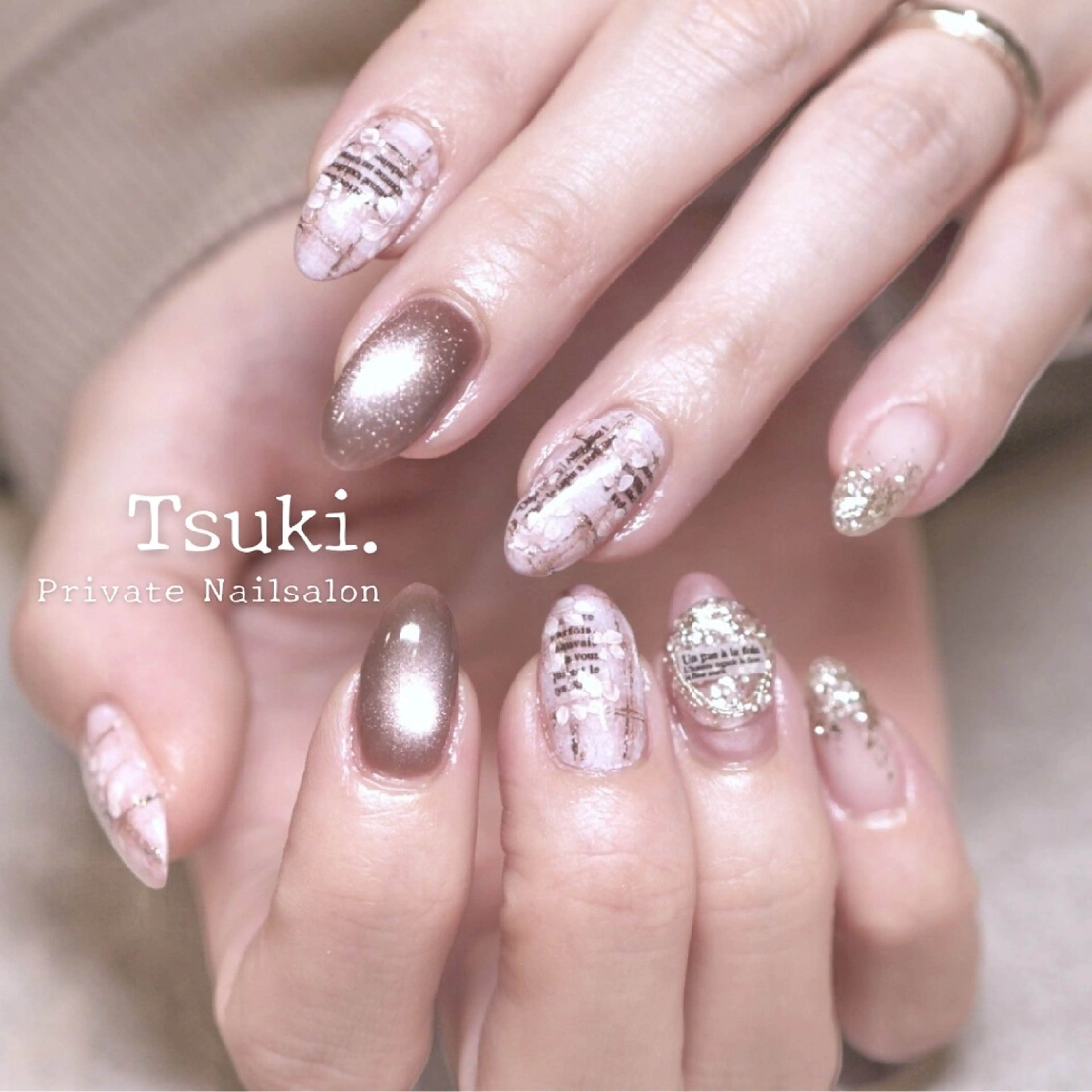 ネイル ジェルネイル キラキラネイル ビー玉ネイル ハンドネイル Tsuki.所属・Nailsalon Tsuki.のネイルデザイン
