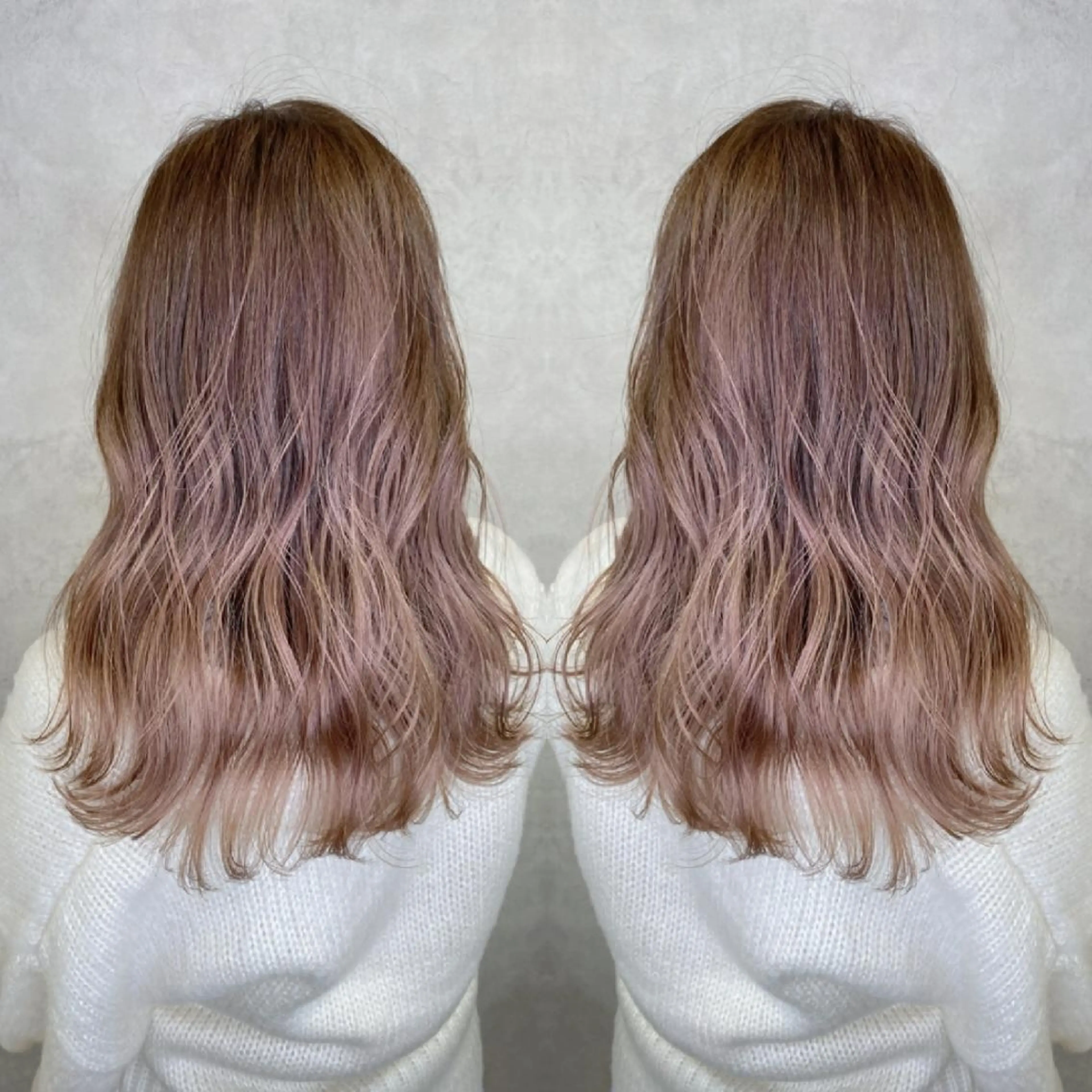 セミロング カラー バレイヤージュ ベージュカラー ダブルカラー ハイライトカラー ピンクカラー RIENS♡xrea 山本優舞のヘアスタイル