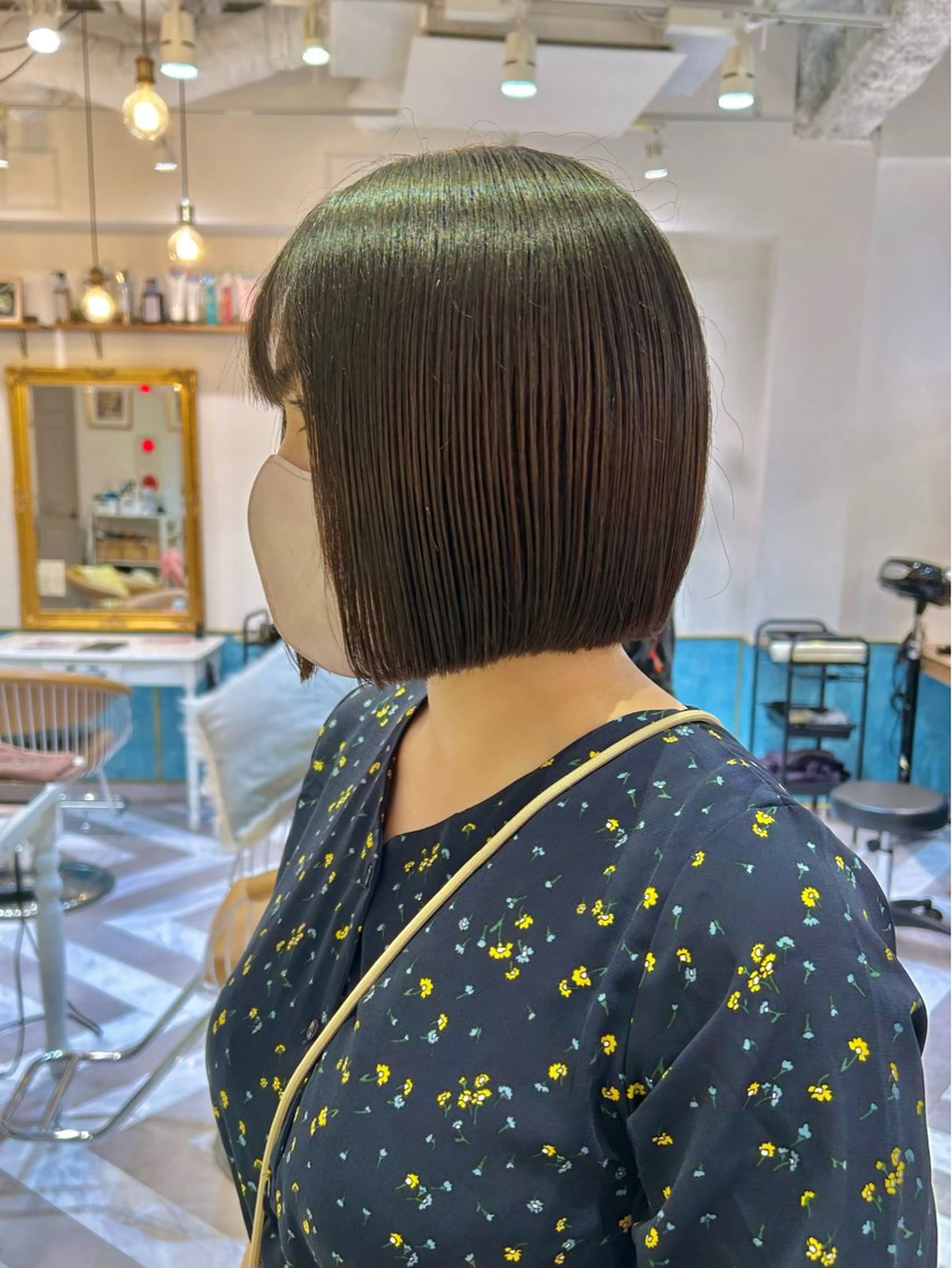 ミディアム カラー ヘアアレンジ ワンレンボブ ブリーチ ケアブリーチ ダブルカラー ハイトーンカラー 髪質改善【縮毛矯正】 北千住 田邉 澪のヘアスタイル