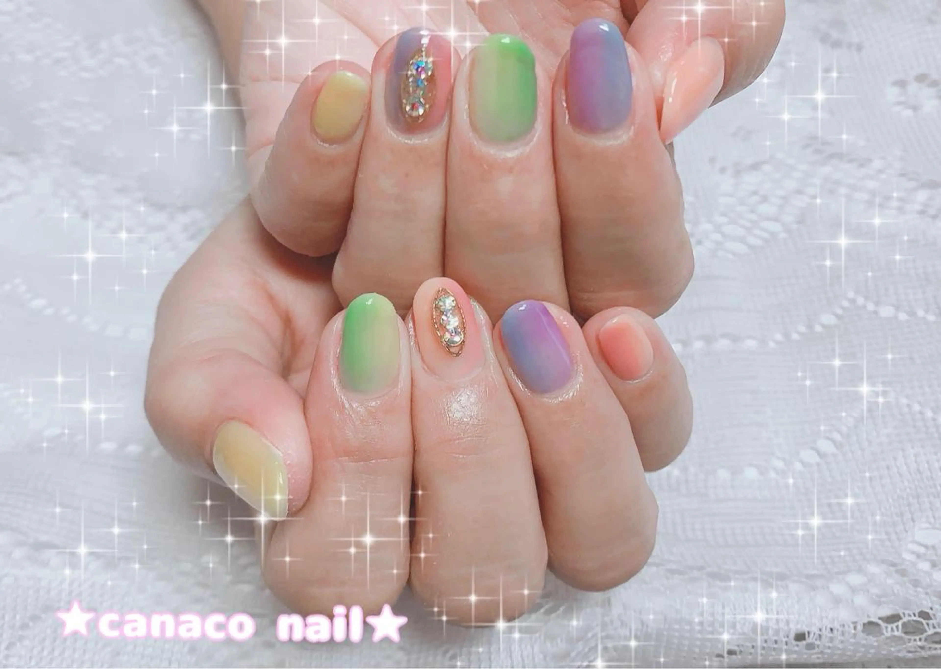 ネイル アートネイル ジェルネイル グラデーション パラジェル ストーンネイル ハンドネイル ハンドケア ベテランネイル cnc  nailのネイルデザイン