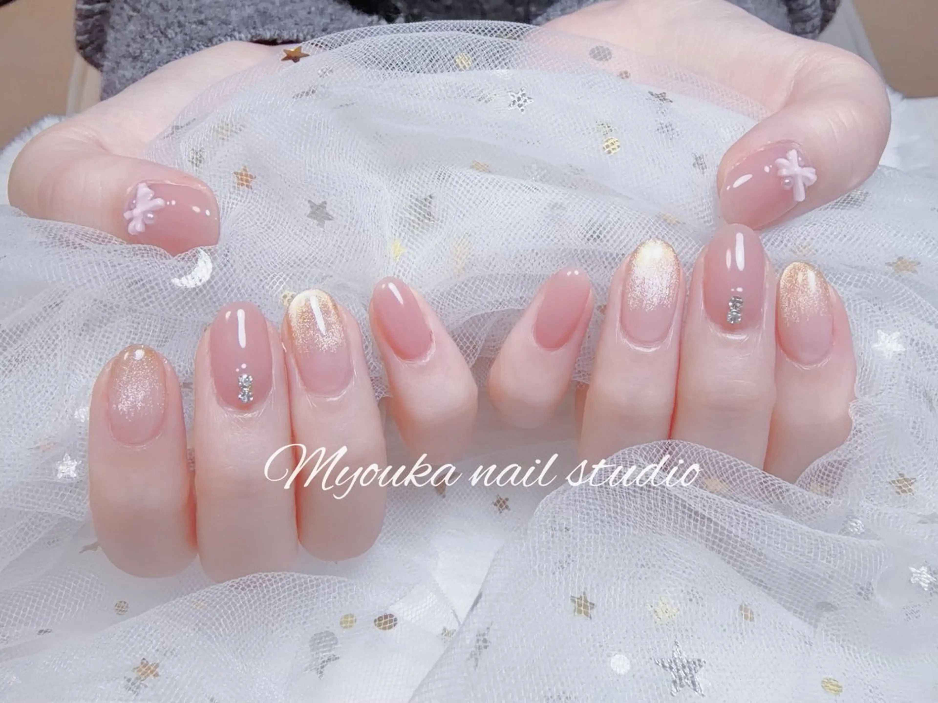 ネイル チークネイル 長さ出し フットネイル ジェルネイル グラデーション ハンドネイル ハンドケア Myouka 板橋区大山駅前店のネイルデザイン