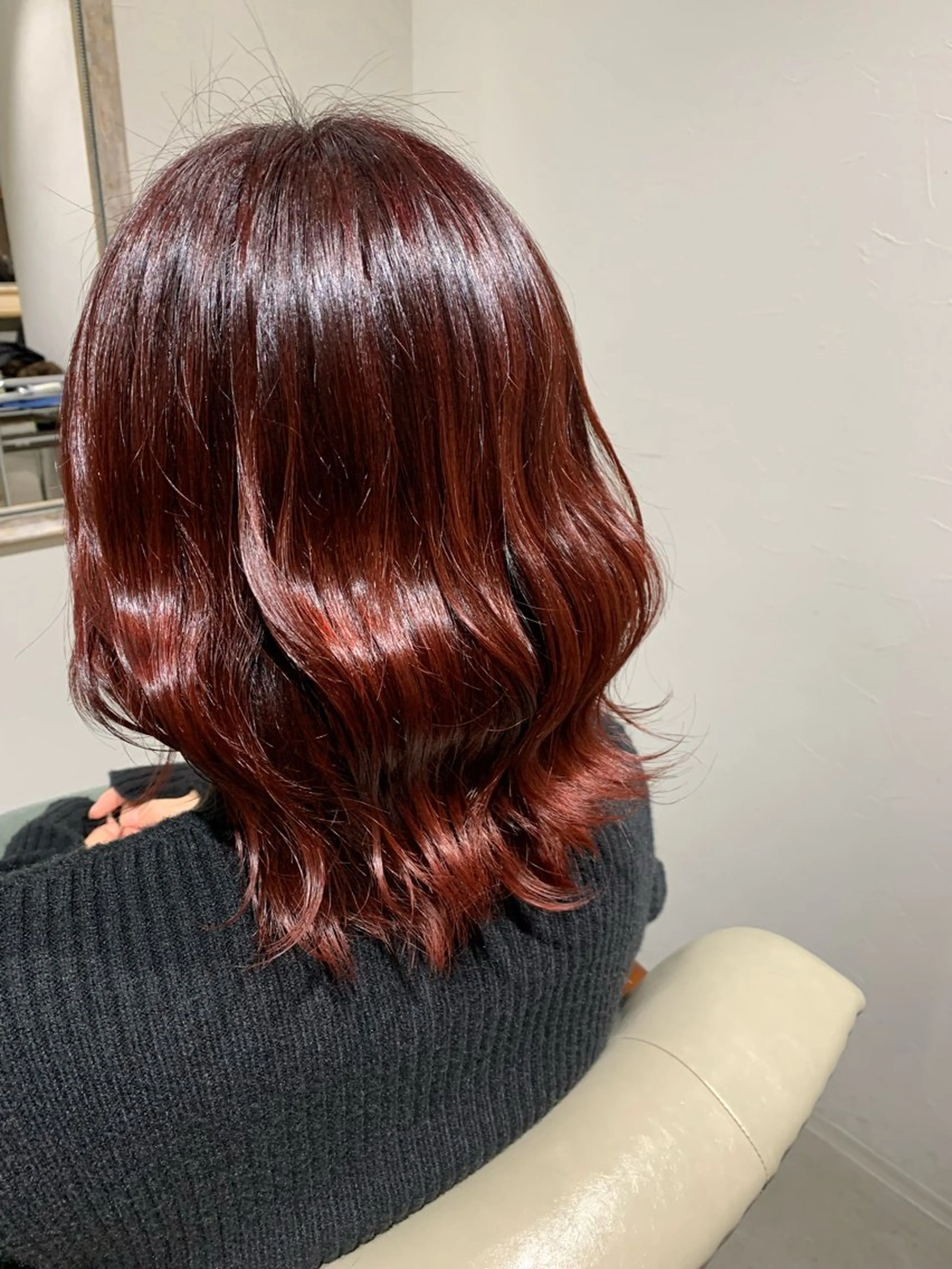 ミディアム カラー ボルドーカラー 福永 ちひろのヘアスタイル