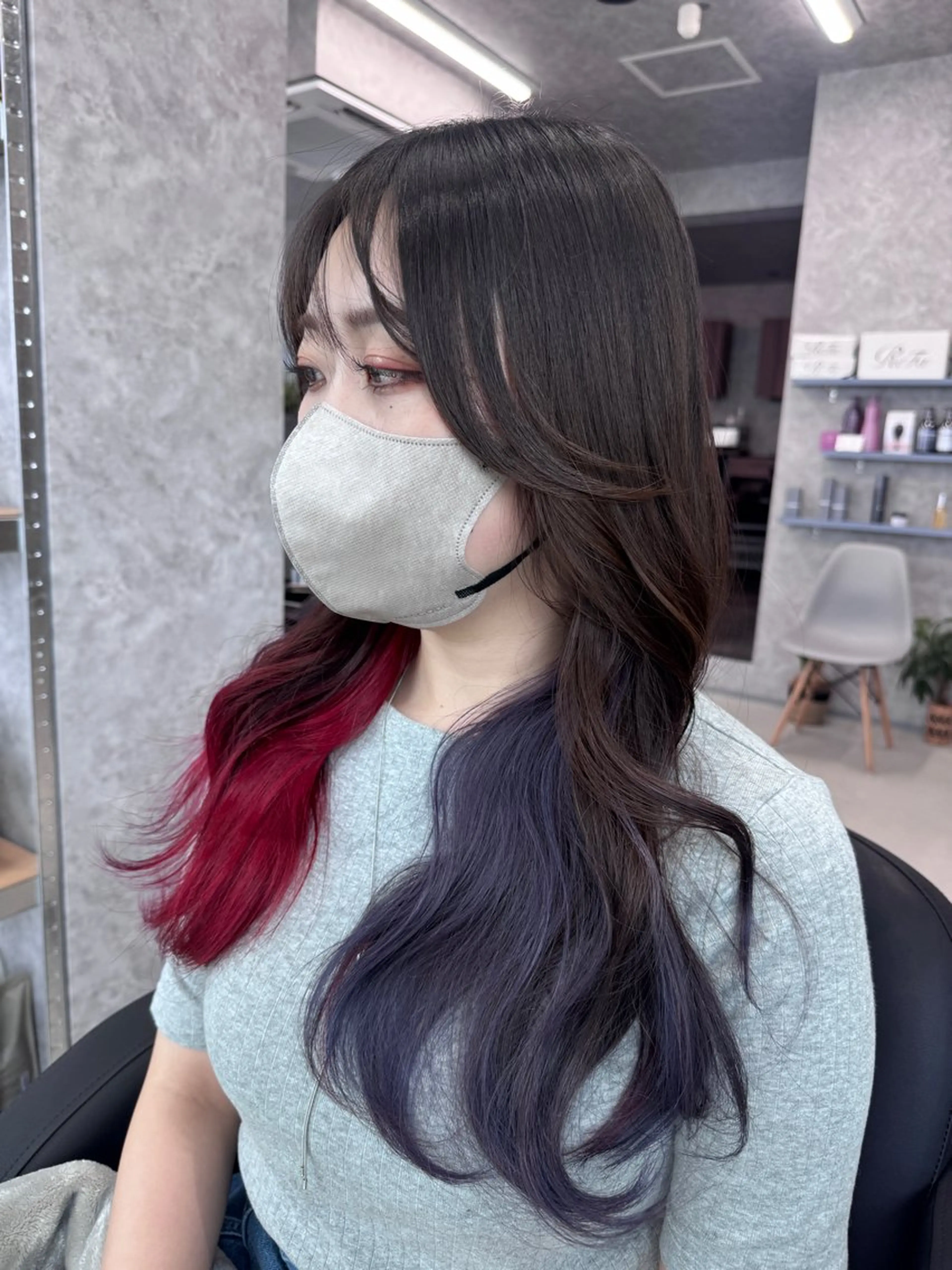 ロング カラー デザインカラー グラデーションカラー インナーカラー 韓国風カラー🤎 𝒄𝒉𝒊𝒌𝒂のヘアスタイル