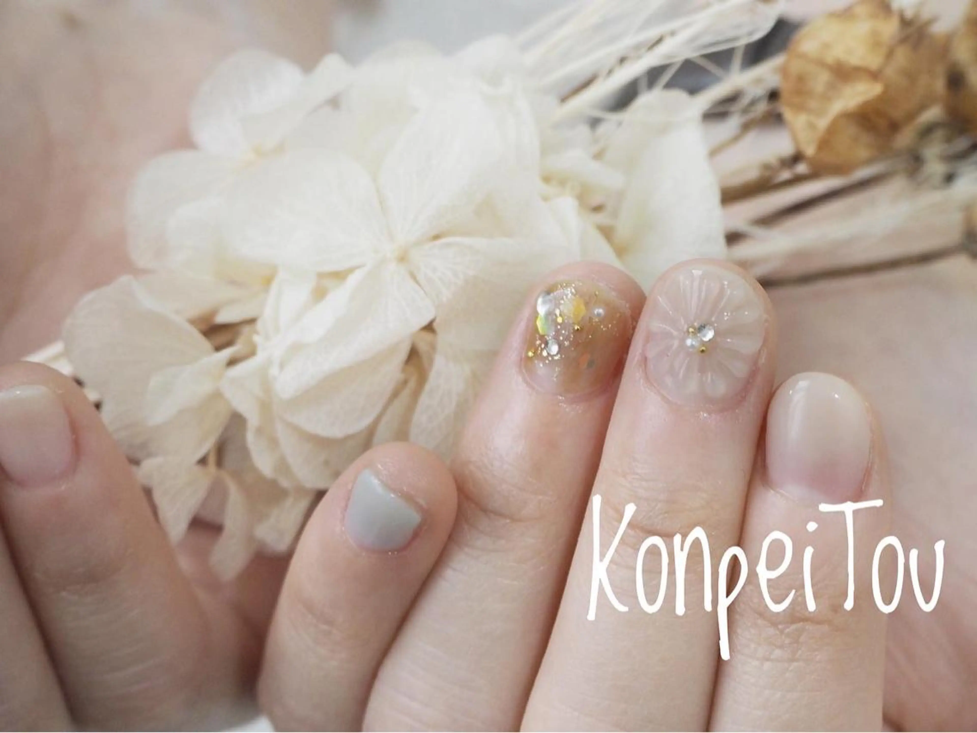 ネイル 春ネイル ブライダルネイル ハンドネイル おうちのネイルサロン　konpeiTou〜こんぺいとう〜所属・おうちのネイルサロン KonpeiTouのネイルデザイン