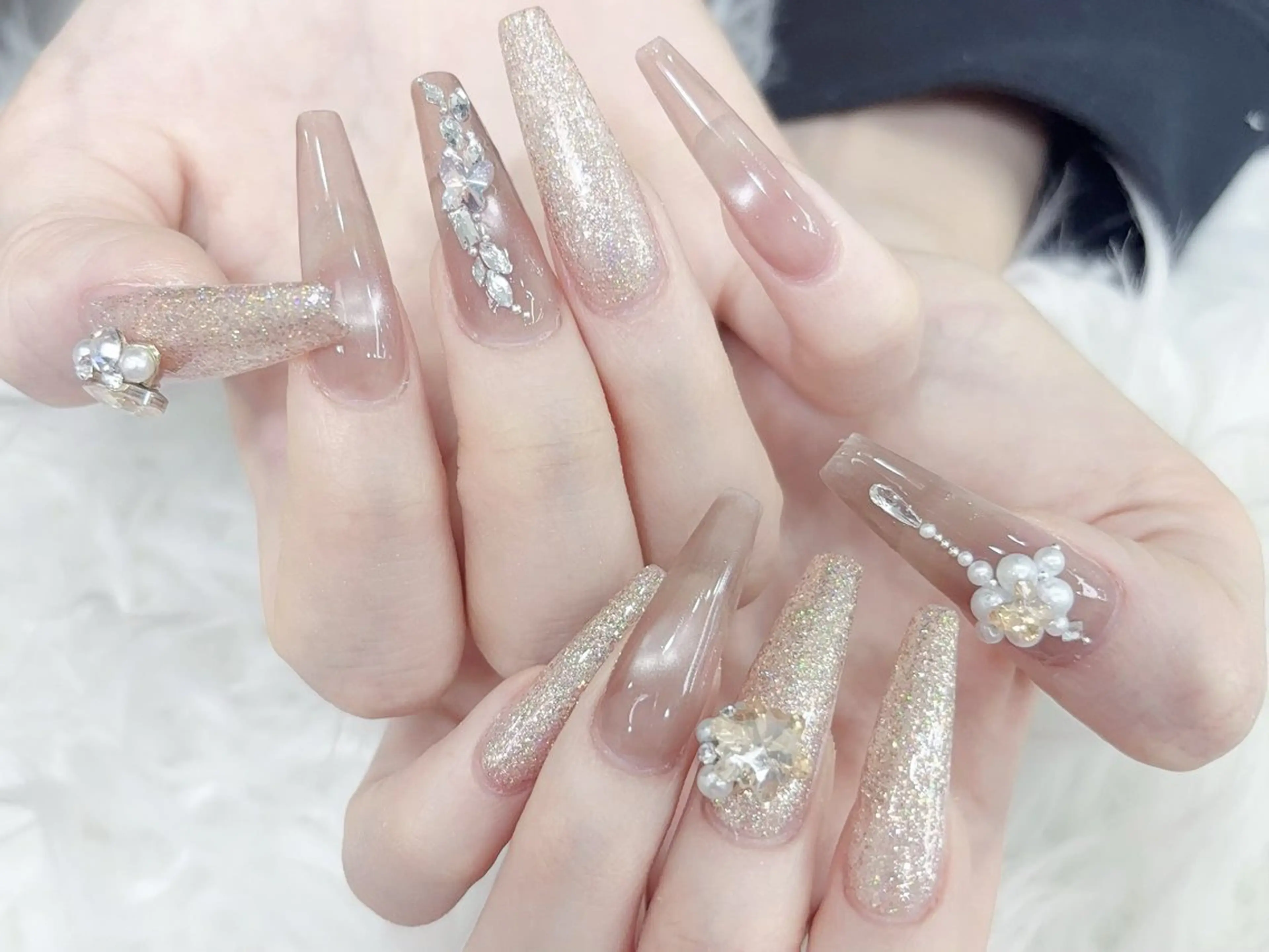 ネイル 成人式 マグネットネイル 大理石ネイル(マーブル) リボン 夏ネイル ハンドネイル MoMoA Nail ネイル長さ出し専門店のネイルデザイン