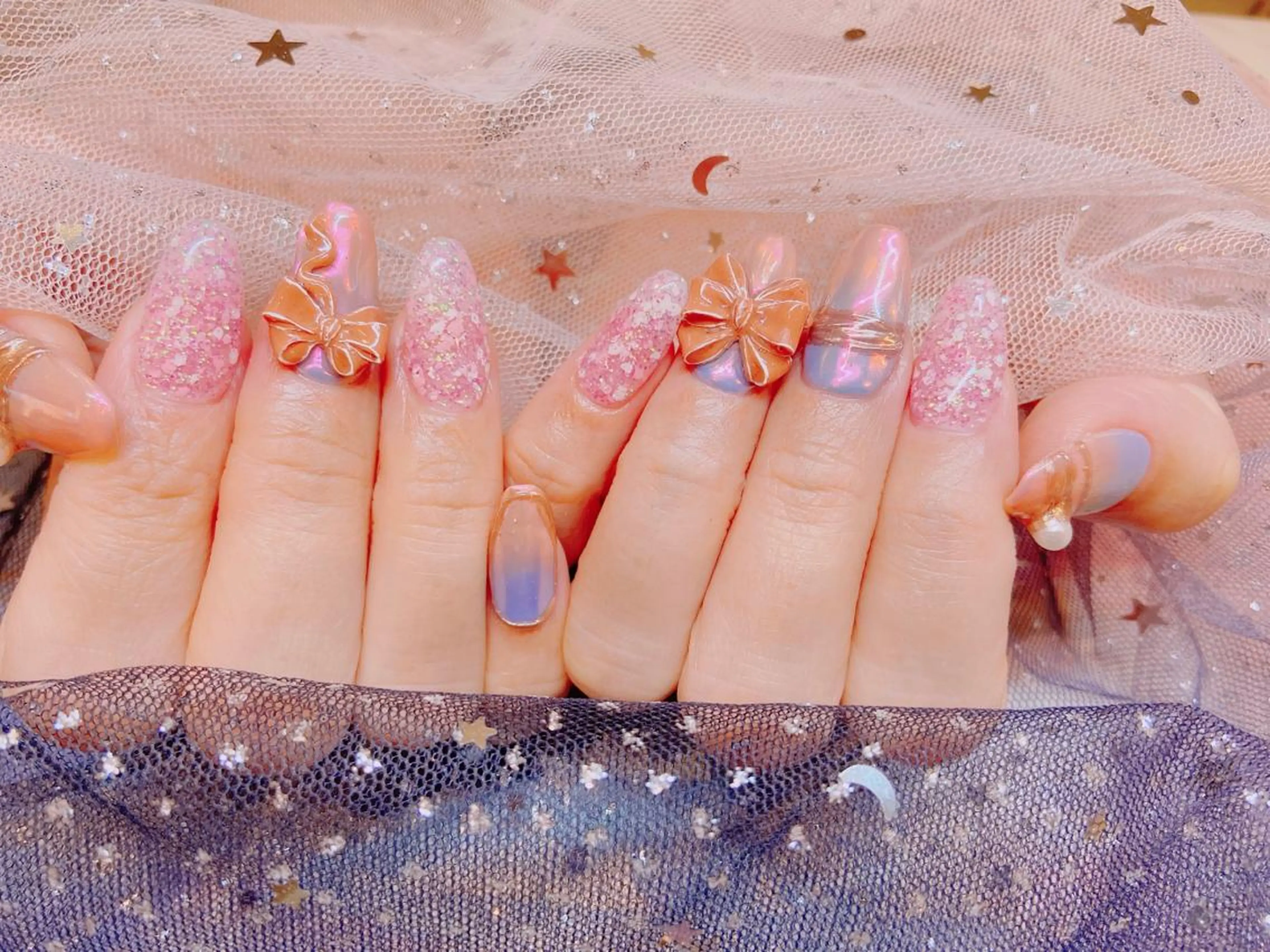 ネイル リボン 長さだし専門店 M2　rikaのネイルデザイン