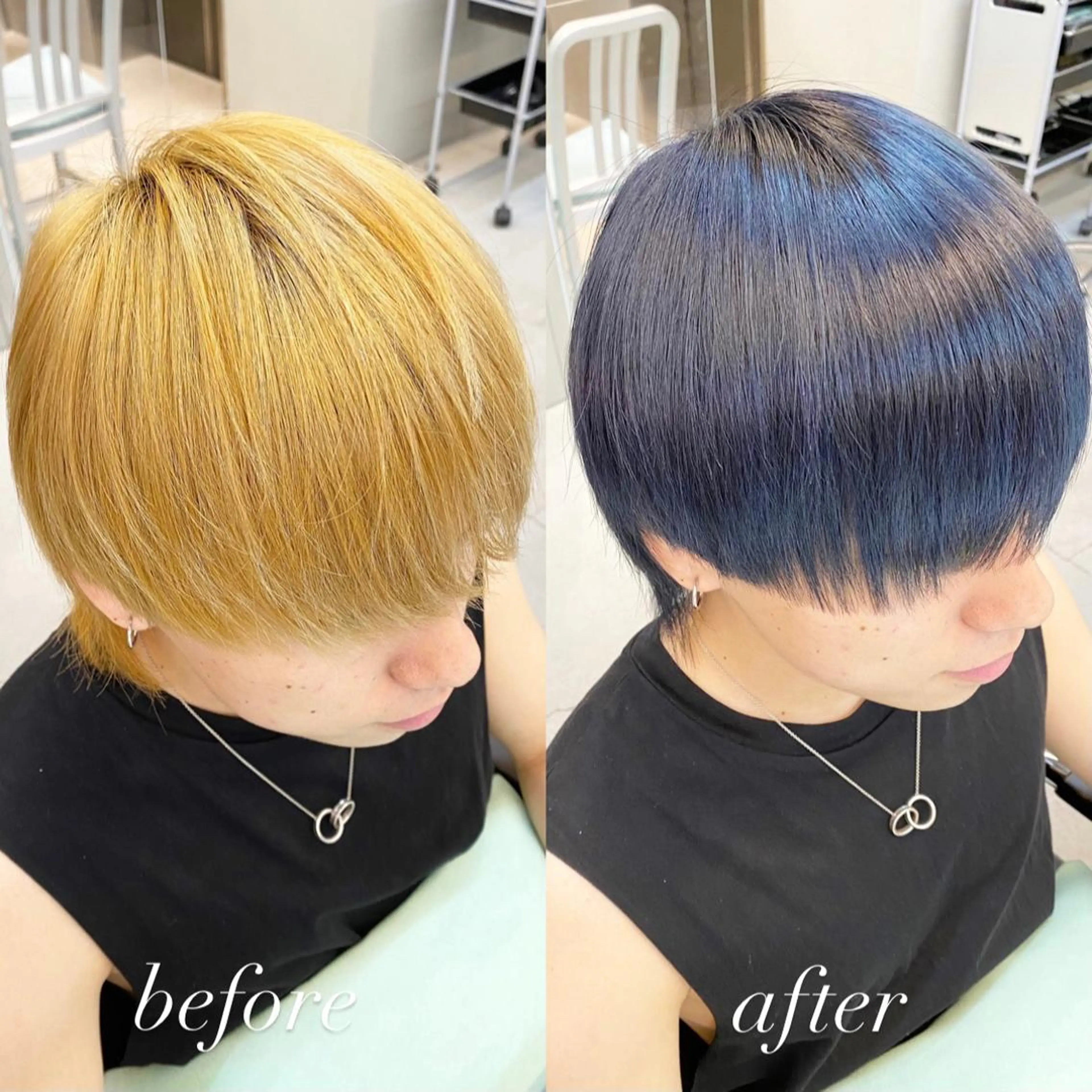 ショート カラー メンズ 黒髪 ブルーカラー ブルーブラック カット ヘアカラー トリートメント 艶髪と透明感を ‼️/若林のヘアスタイル