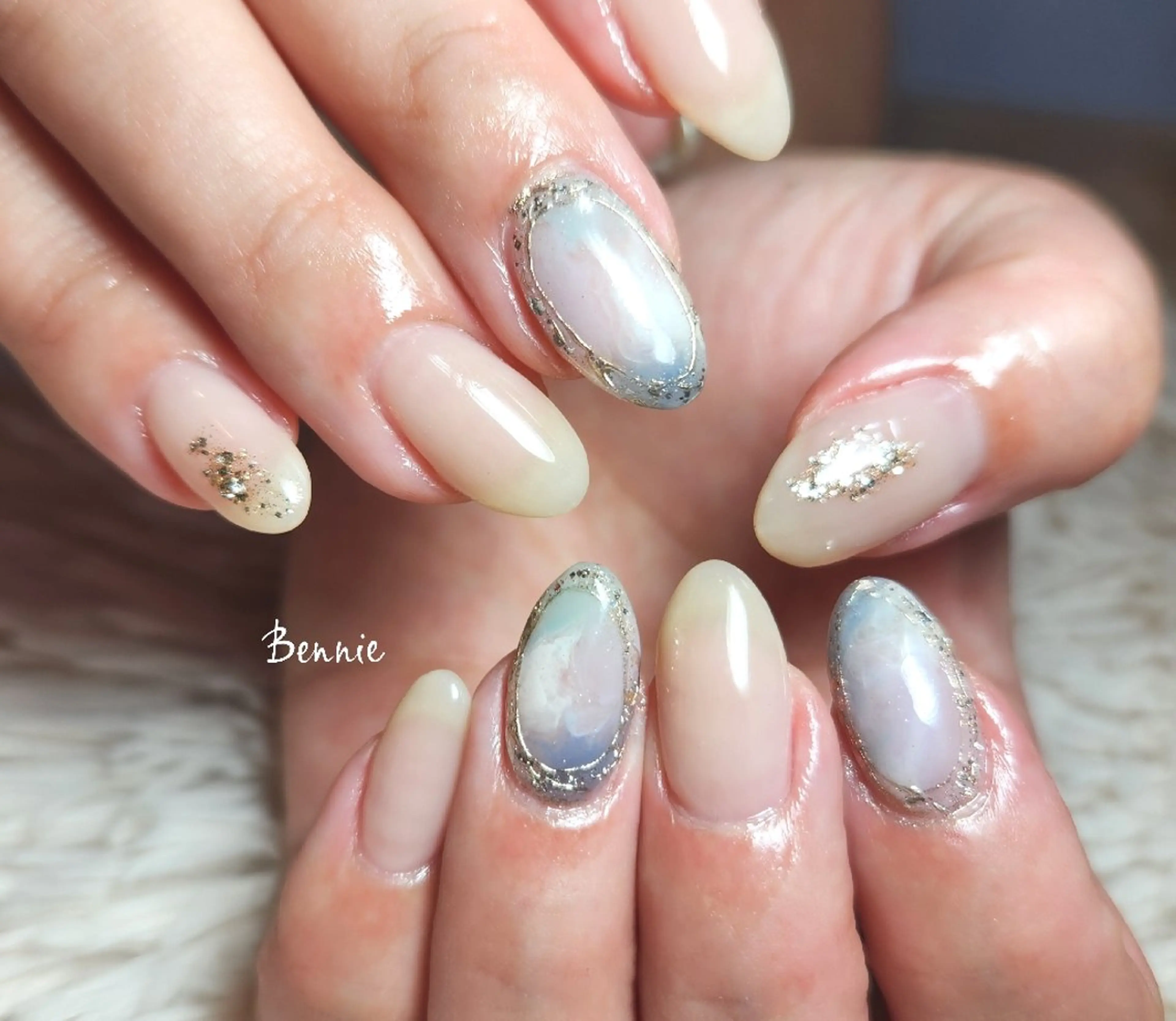 ネイル ブルー ニュアンスネイル パープル   BENNIEのネイルデザイン