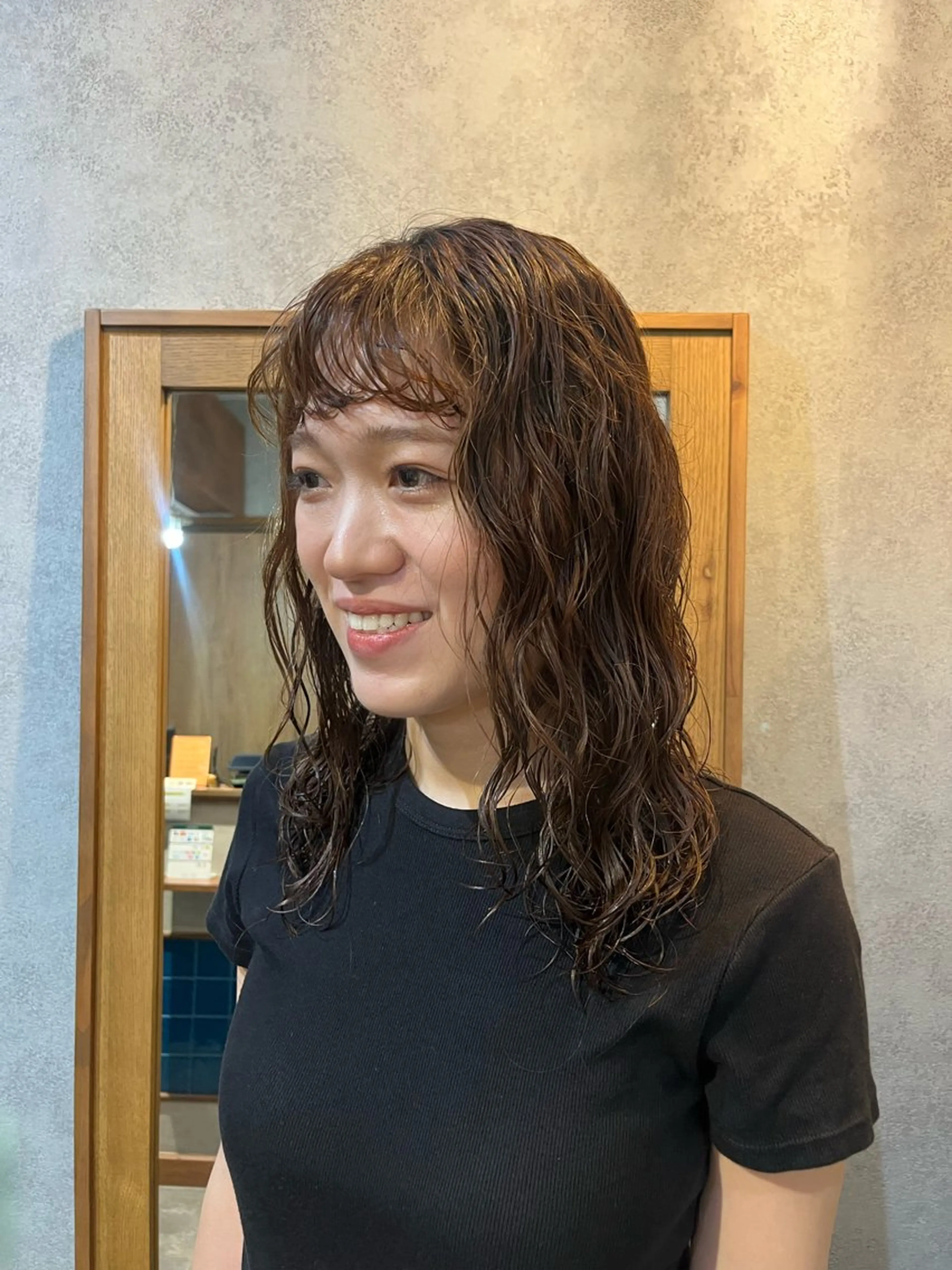 ミディアム パーマ ミディアムパーマ オン眉 暖色カラー/パラッと Bob/モエのヘアスタイル