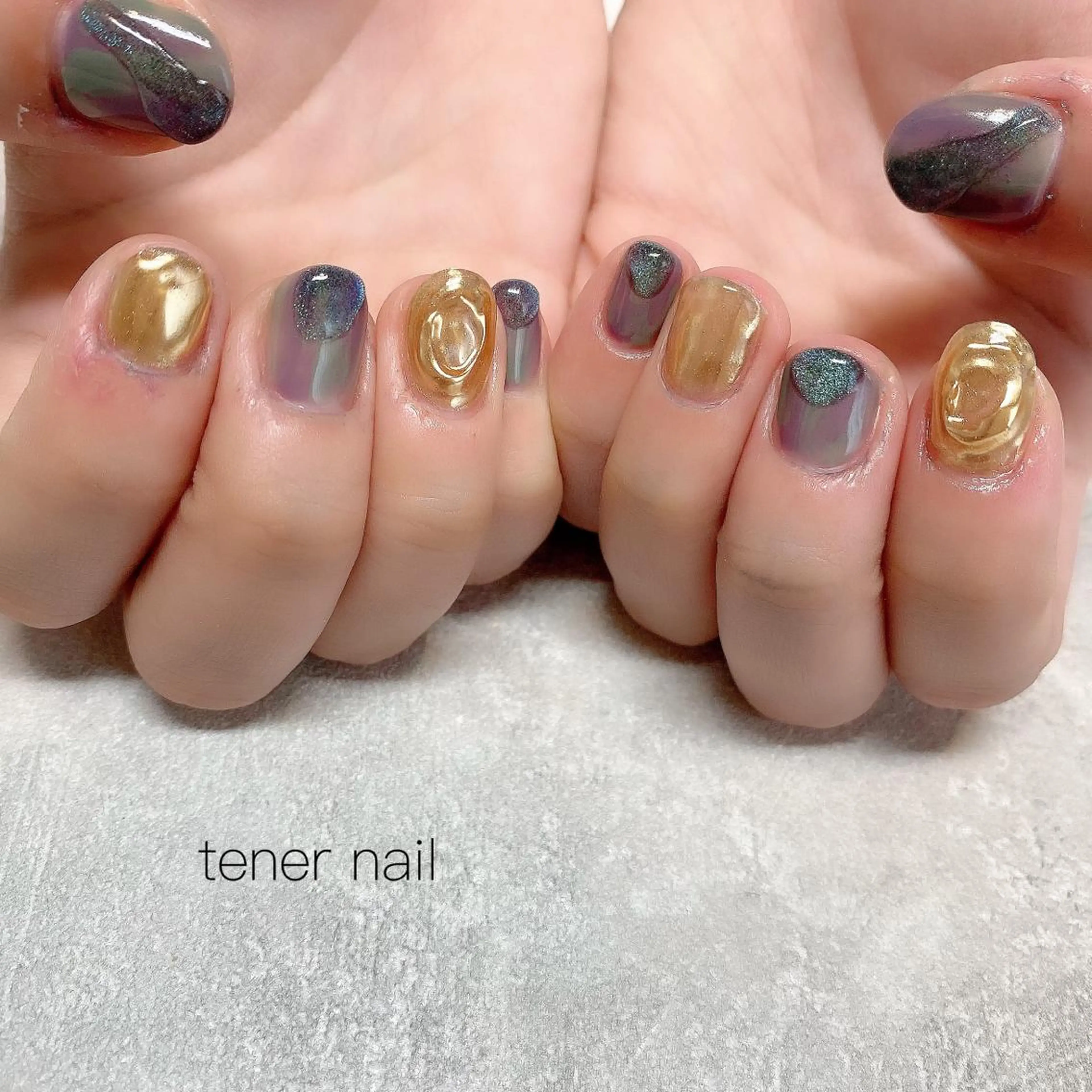 ネイル グリーン マグネットネイル パープル テネルネイル tener nailのネイルデザイン