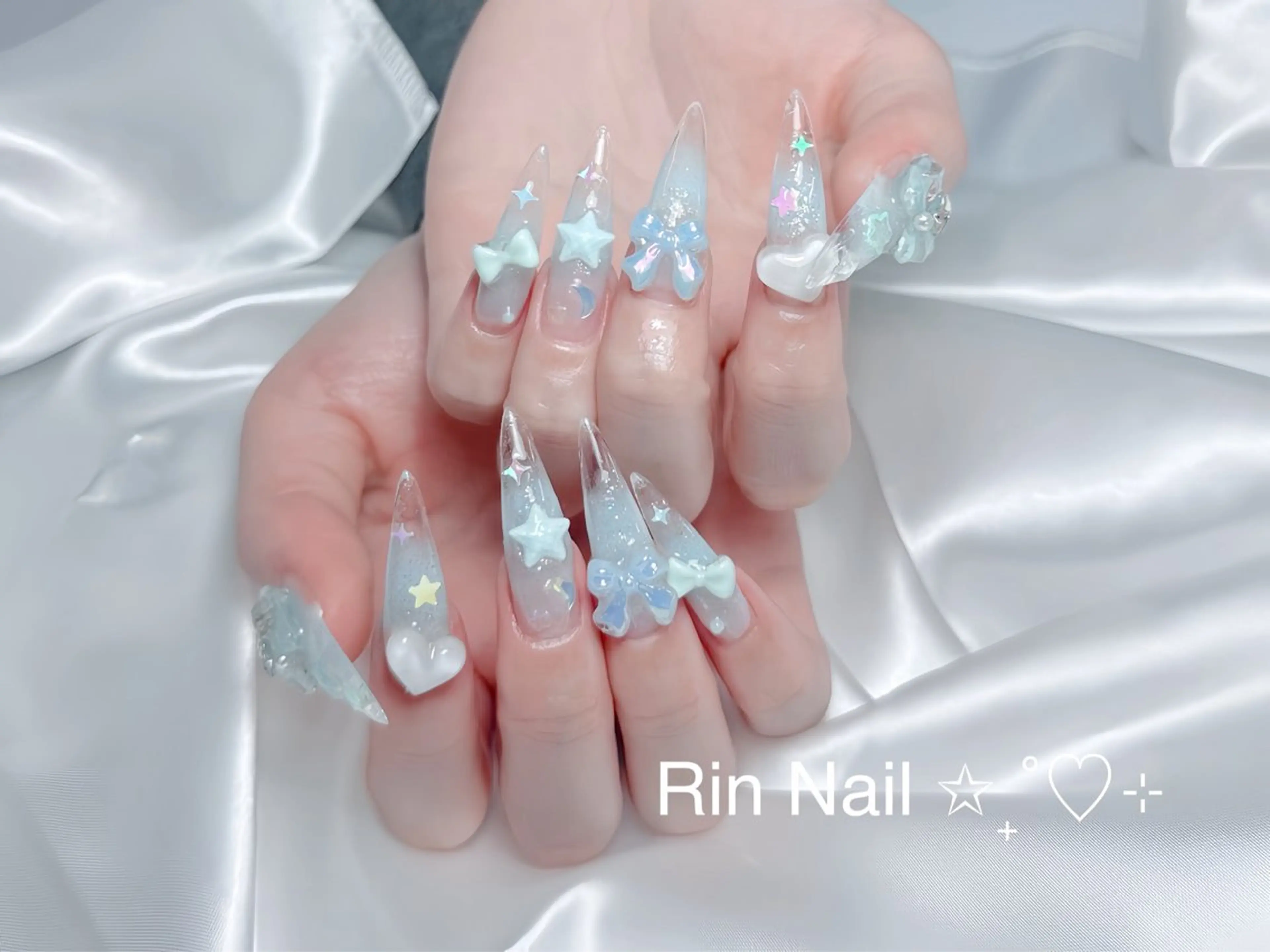 ネイル アートネイル 成人式 ロングネイル ニュアンスネイル スカルプネイル ハンドネイル Rin Nail 新大久保店のネイルデザイン