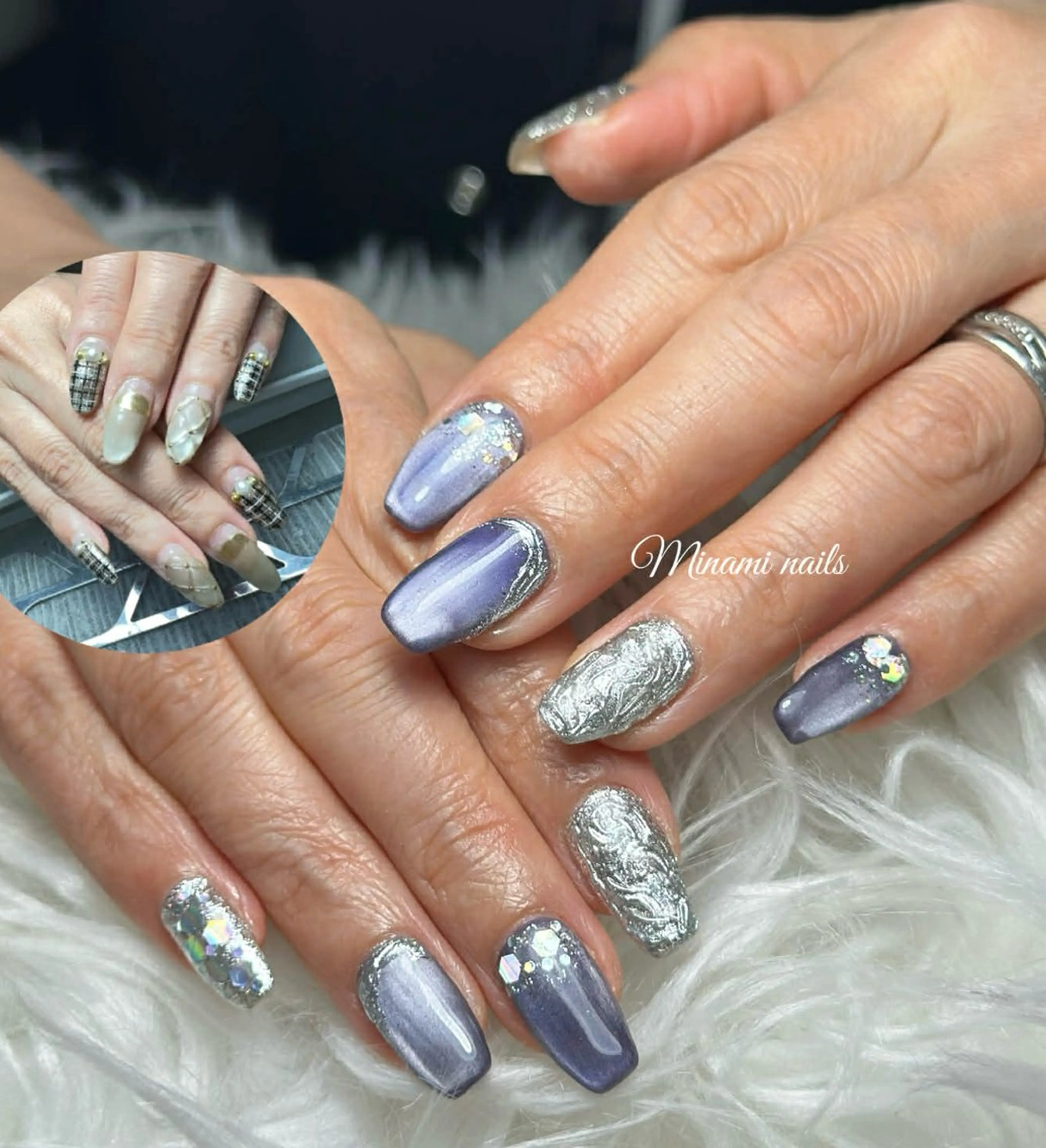 ネイル アートネイル オーロラネイル ガーリー キラキラネイル 韓国ネイル Minami Nailsのネイルデザイン