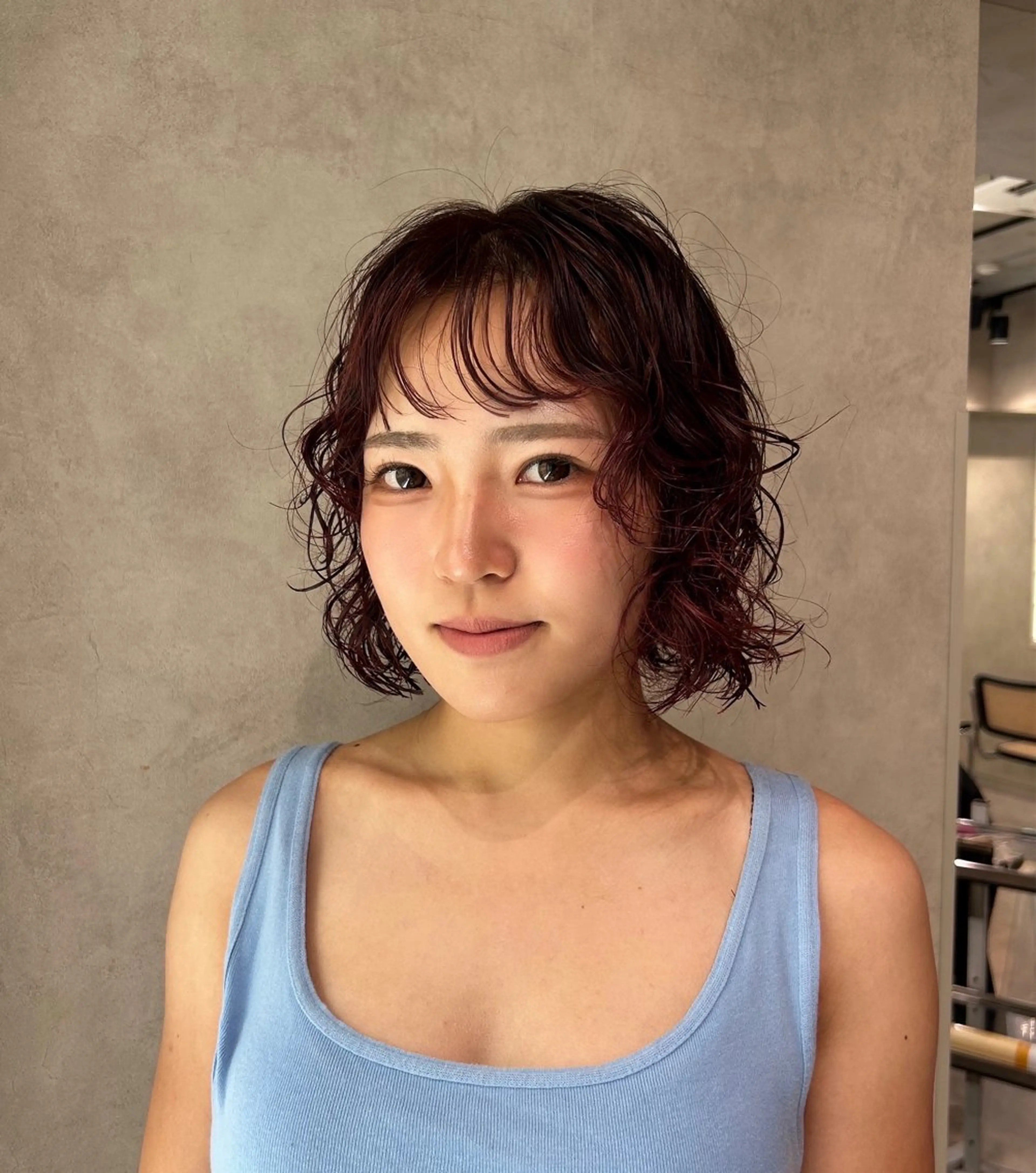 ミディアム カラー パーマ ミディアムパーマ レッドカラー ボブ カット ヘアカラー パーマ ayano/パーマ/ 暖色カラーのヘアスタイル