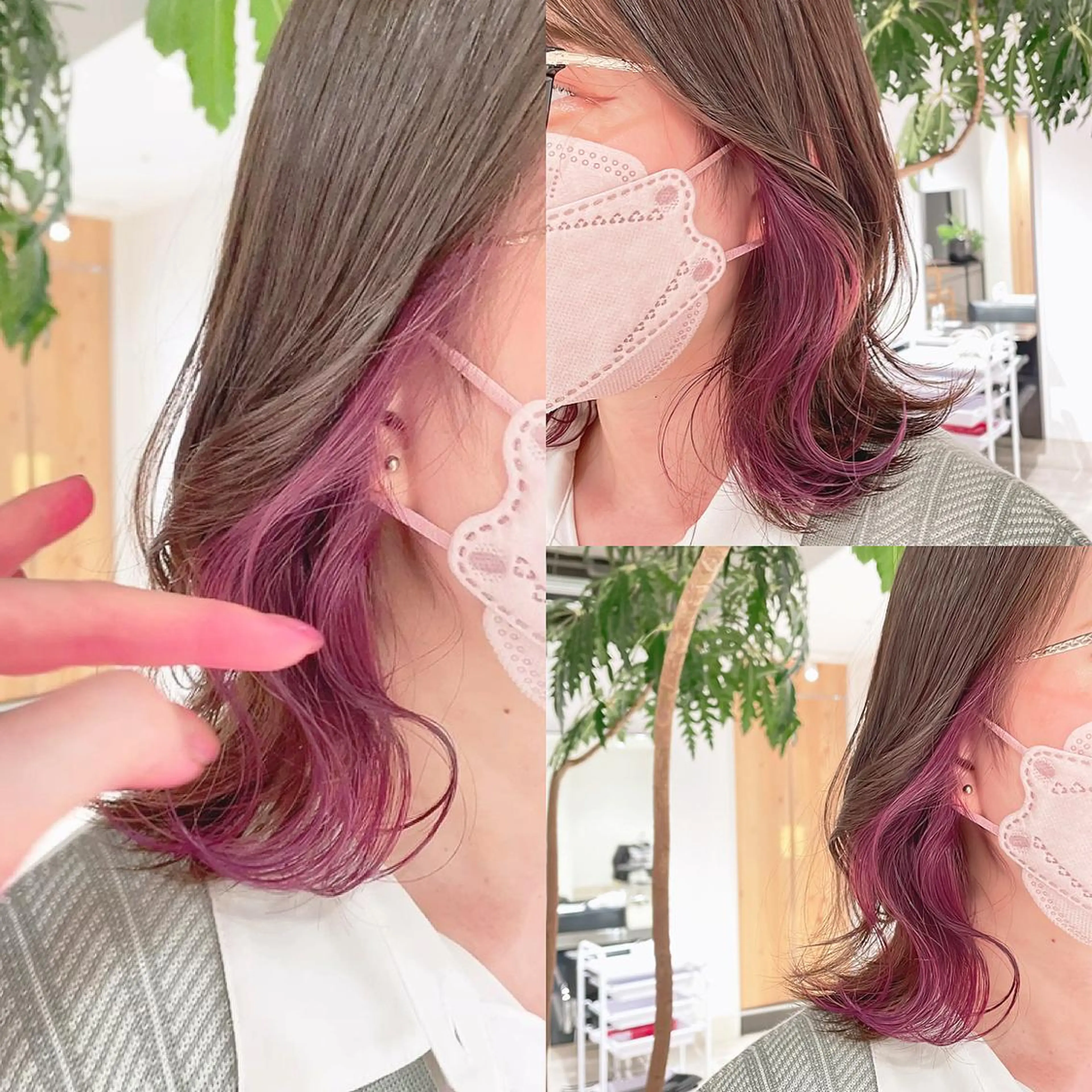 ミディアム カラー ブリーチ カシス ピンクカラー ヘアカラー トリートメント 渋谷:インナーカラー ／🍒エリカ🍒のヘアスタイル