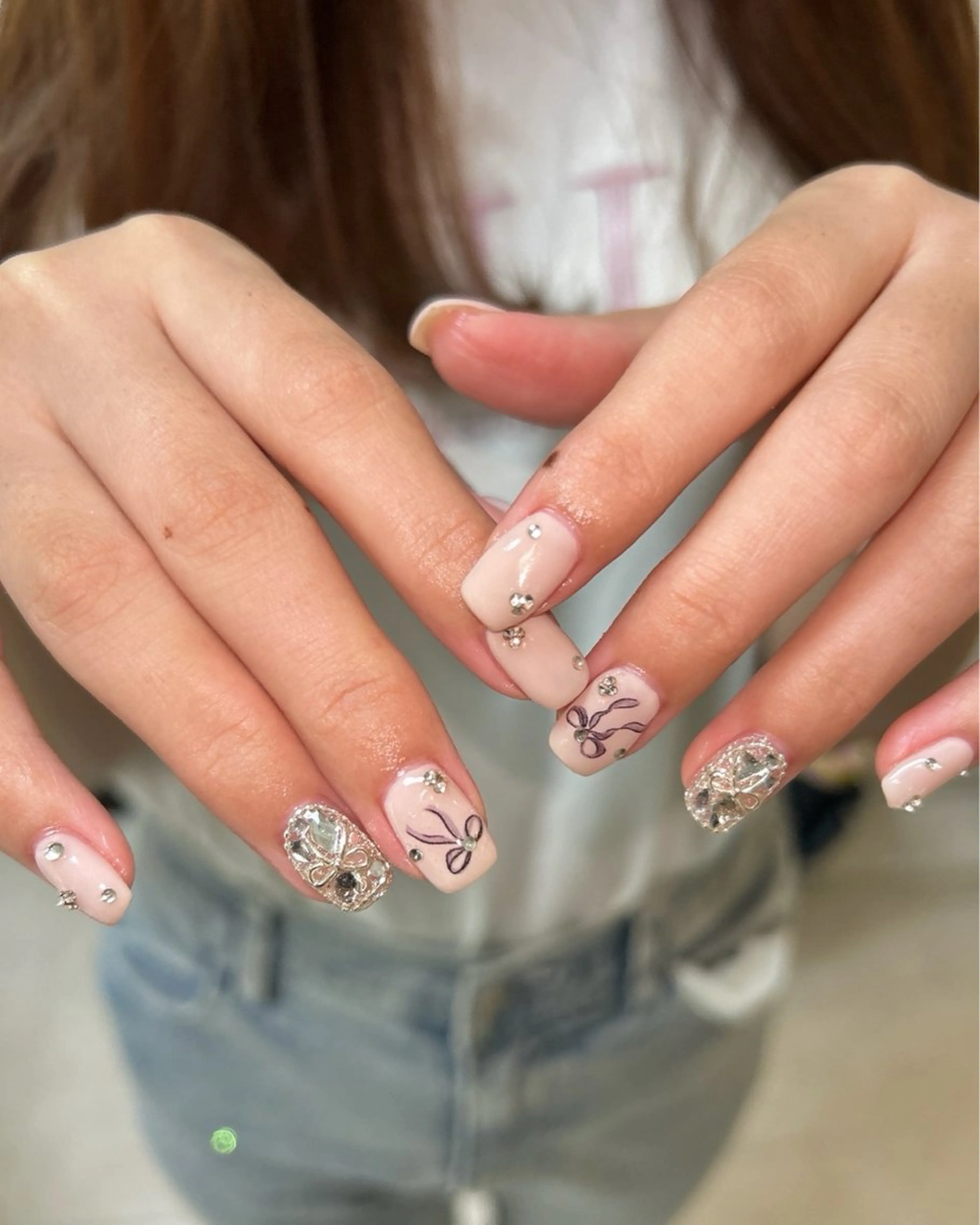 ネイル リボン ハンドネイル ten nail salon　かえでのネイルデザイン