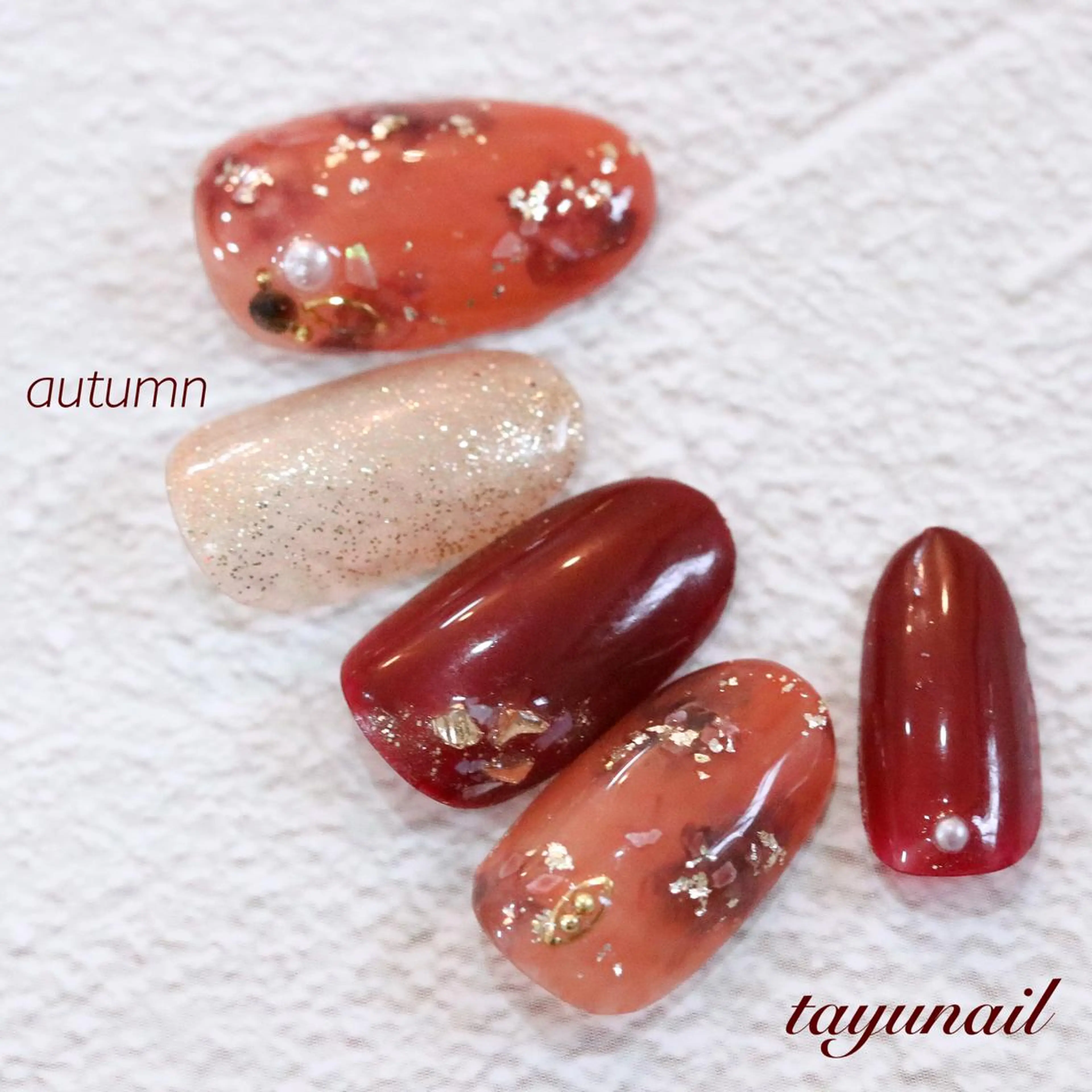 ネイル べっ甲ネイル ボルドー ジェルネイル ニュアンスネイル パラジェル ネイルサロン 【たゆnail】のネイルデザイン