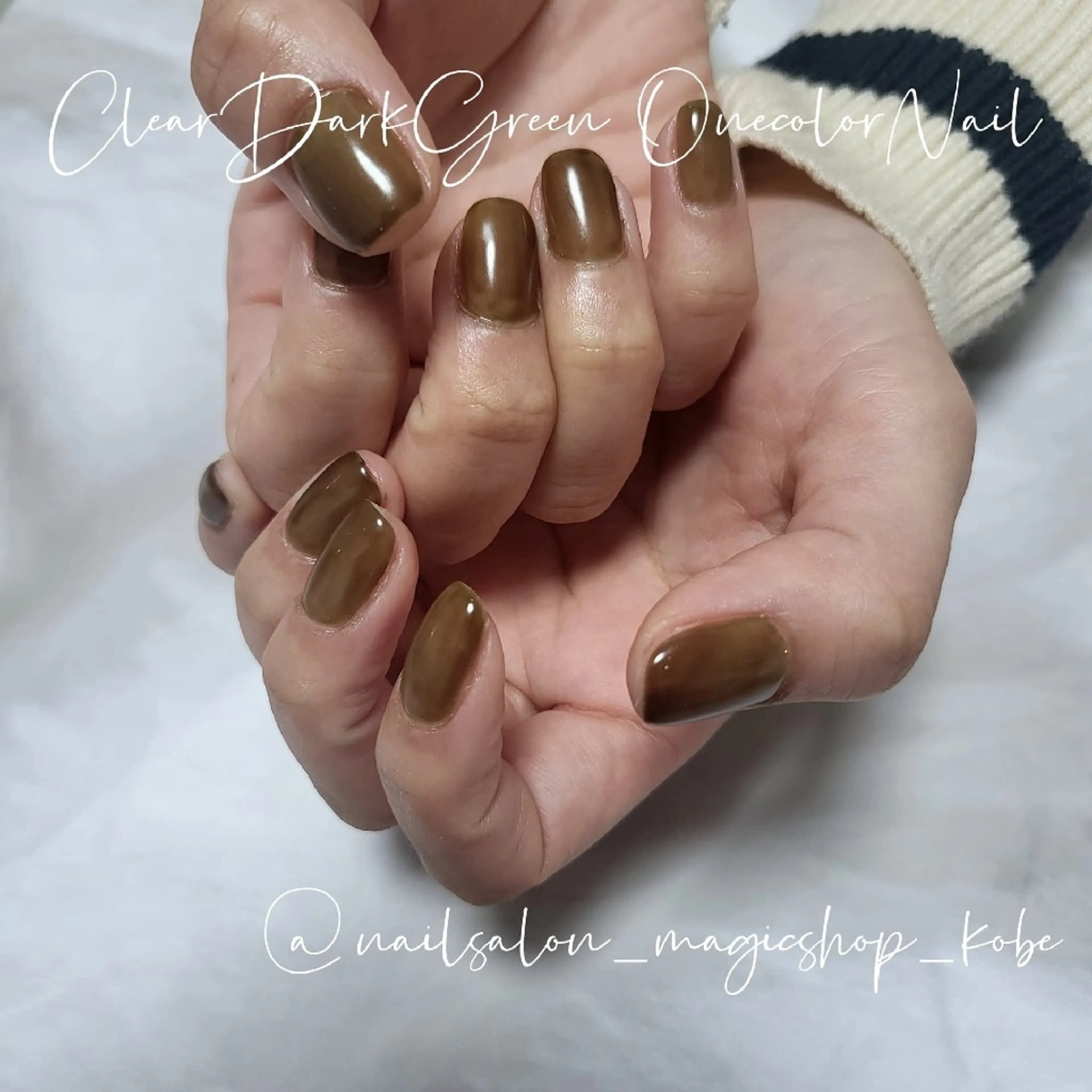 ネイル クリアネイル ジェルネイル グリーン ワンカラーネイル ショートネイル ハンドネイル Nailsalon MagicShopのネイルデザイン