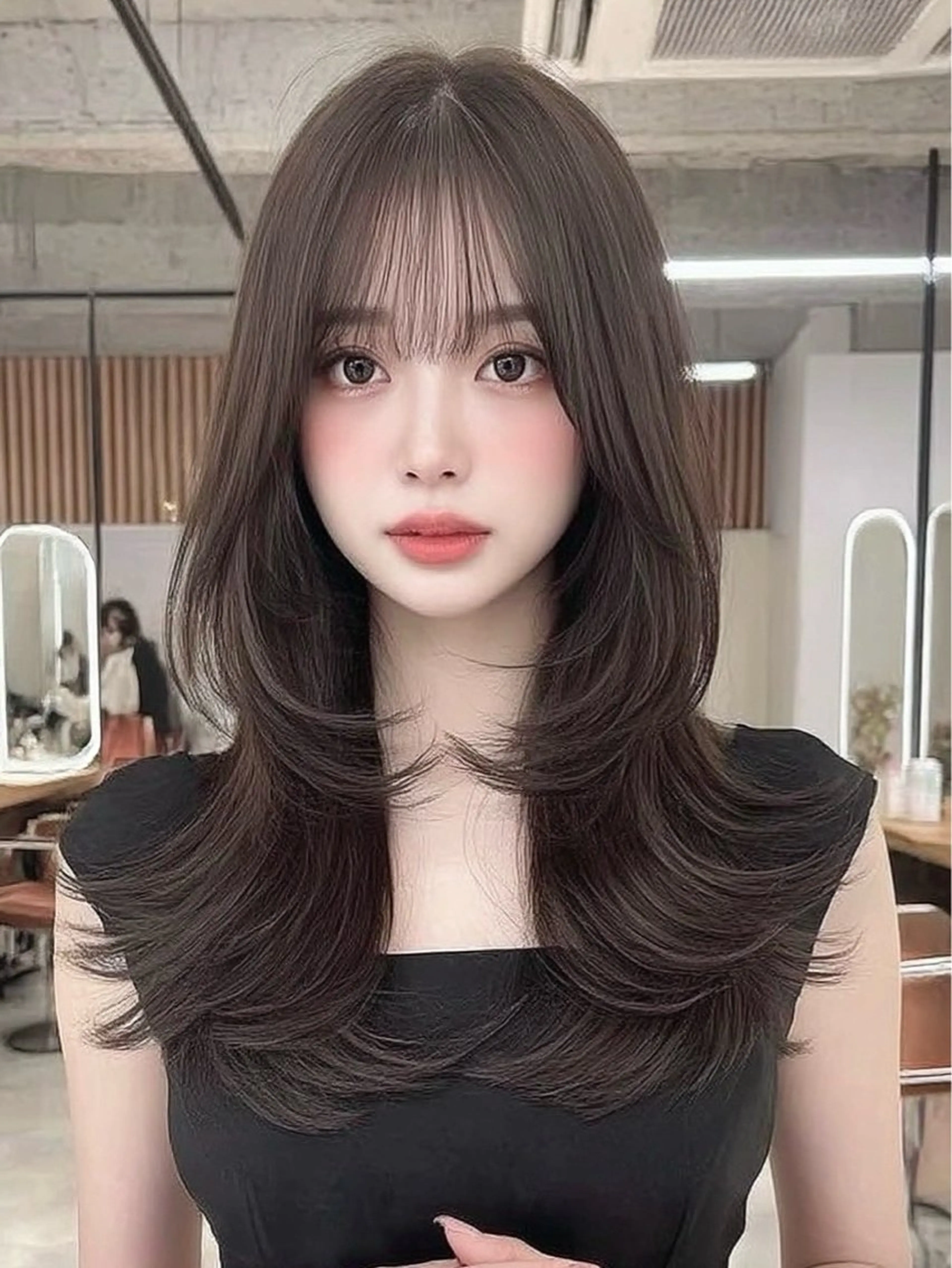 ロング カラー 伸ばしかけ レイヤーカット 小顔カット カット ヘアカラー edA. 鎌倉のヘアスタイル