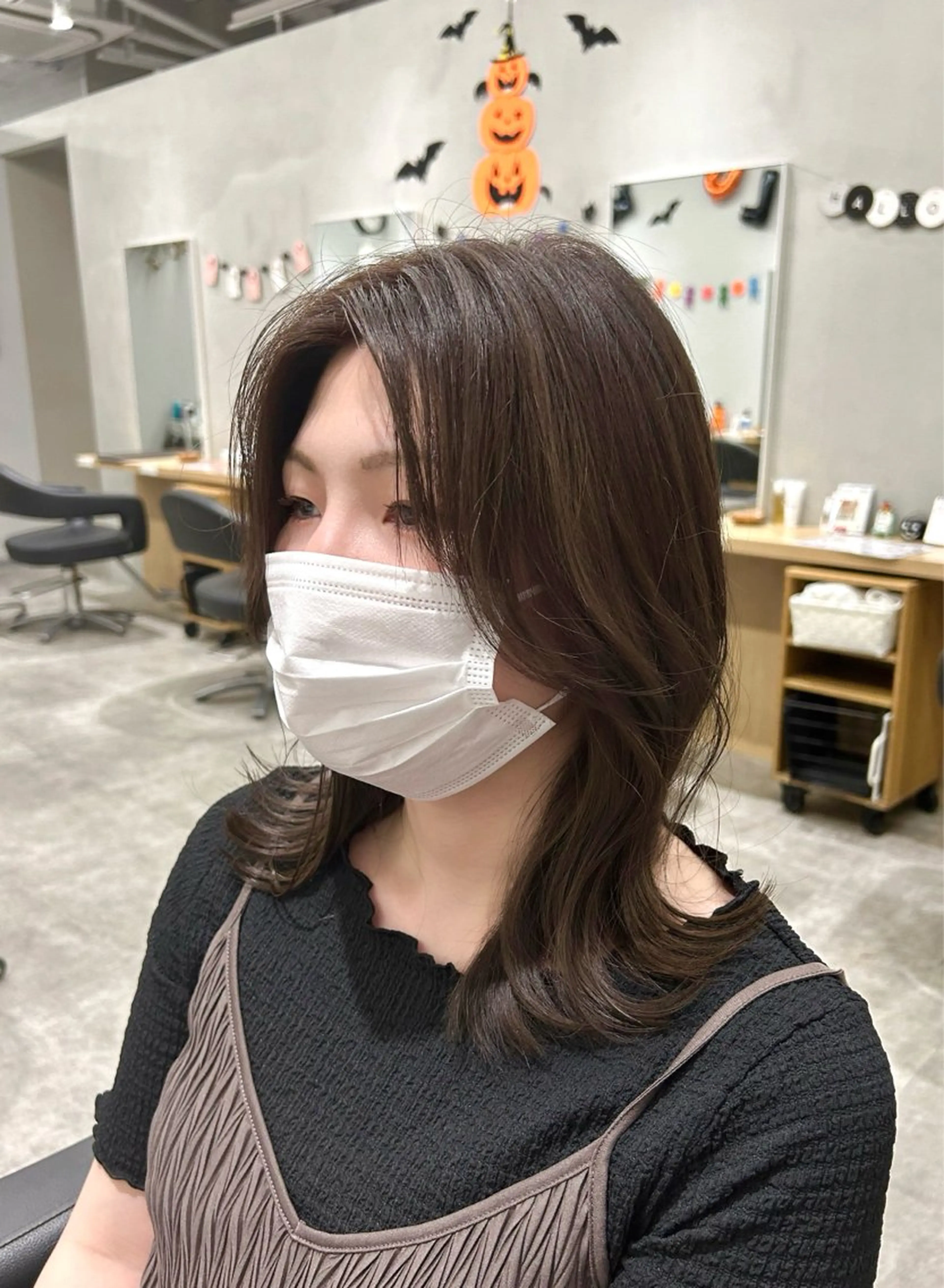 ミディアム カラー 透明感カラー グレージュ 髪質改善 韓国ヘア×レイヤー カット/上田丈也のヘアスタイル