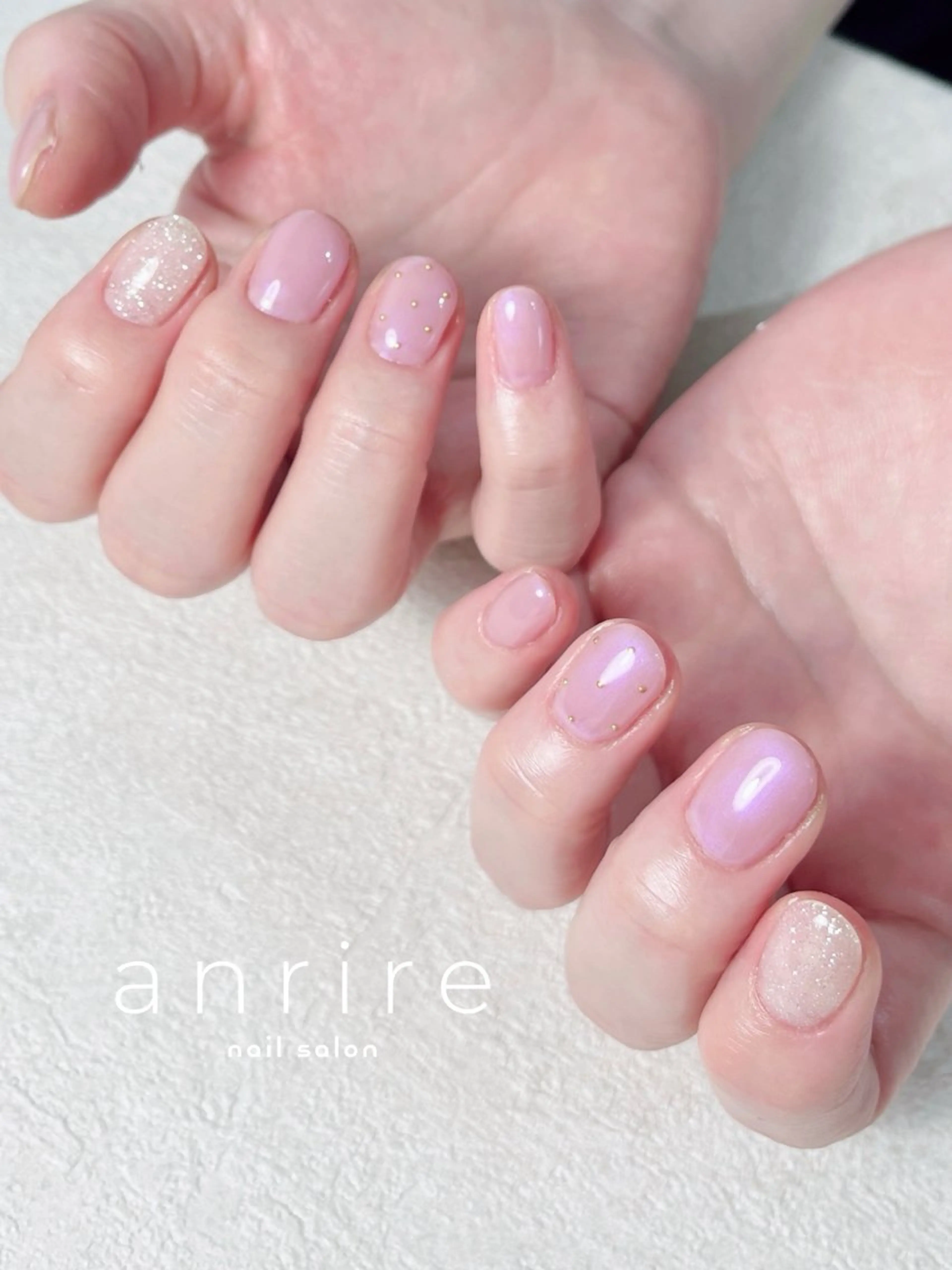 ネイル ドット フラッシュネイル ジェルネイル キラキラネイル オフィスネイル ハンドネイル nailsalon anrireのネイルデザイン